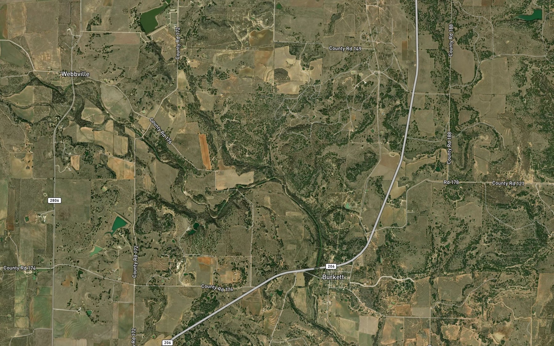 Satellite map of the Little Pecan Bayou