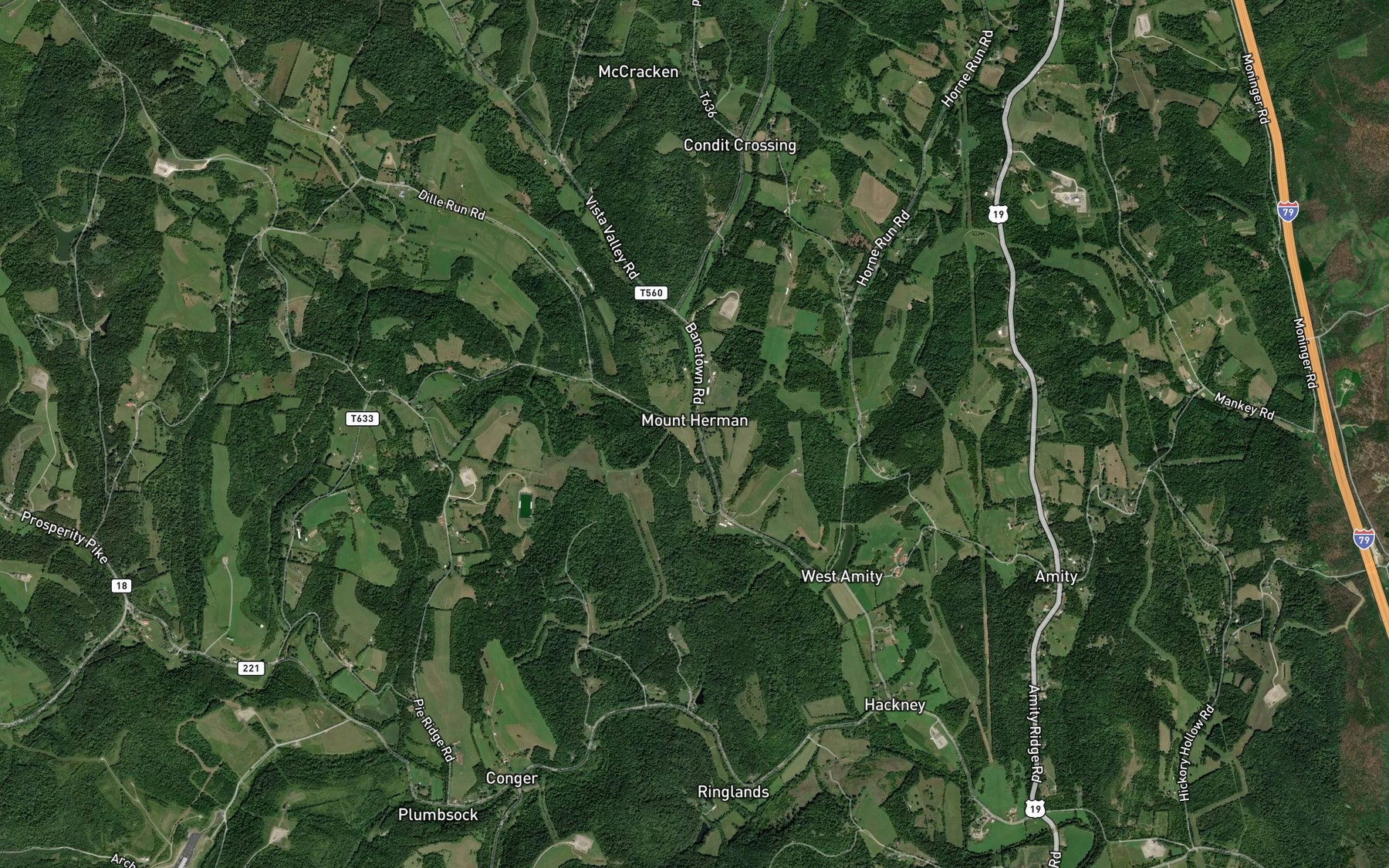 Satellite map of the Pleasant Valley Run