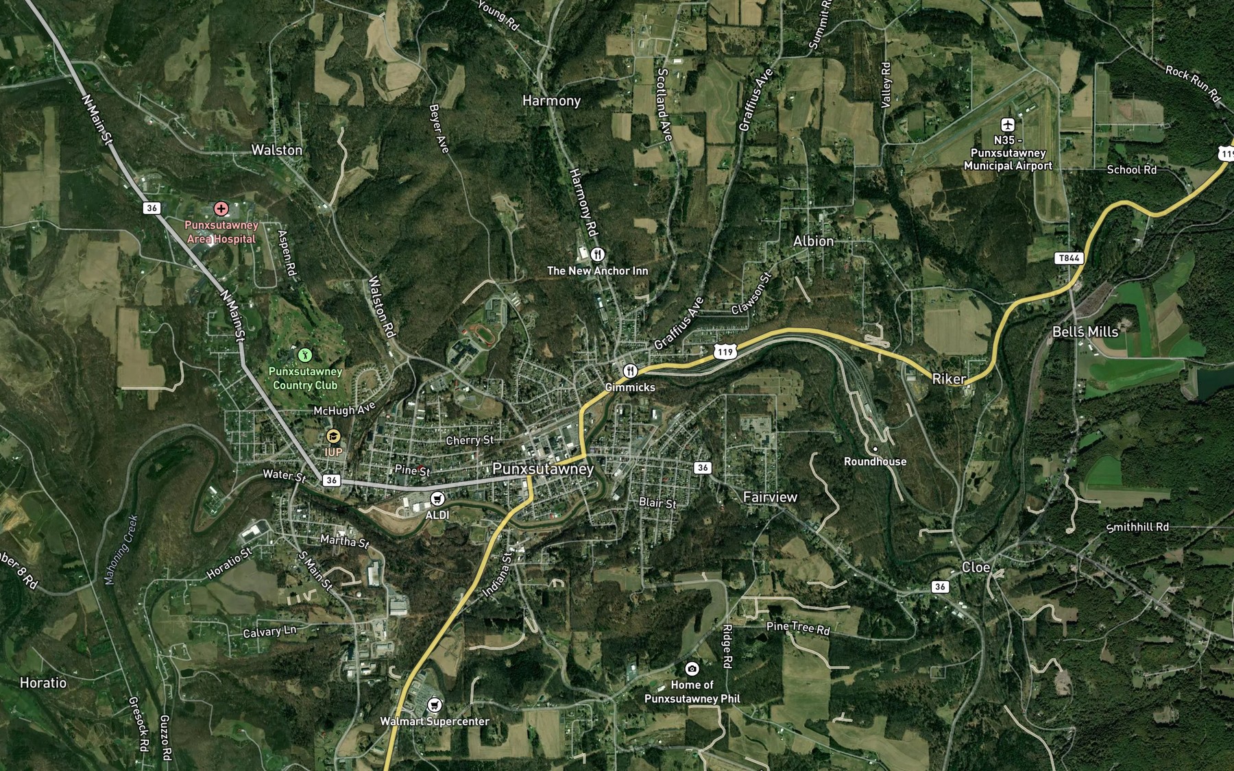Satellite map of the Elk Run
