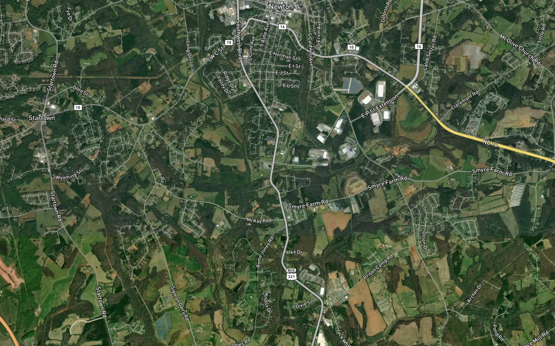 Satellite map of the Town Creek