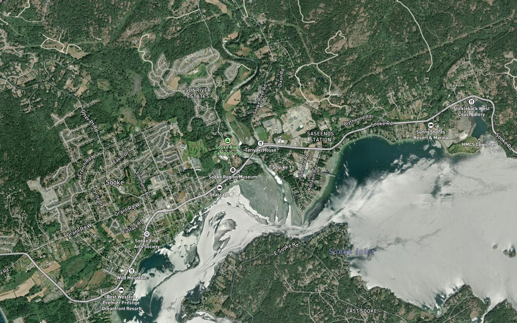 Satellite map of the Sooke River