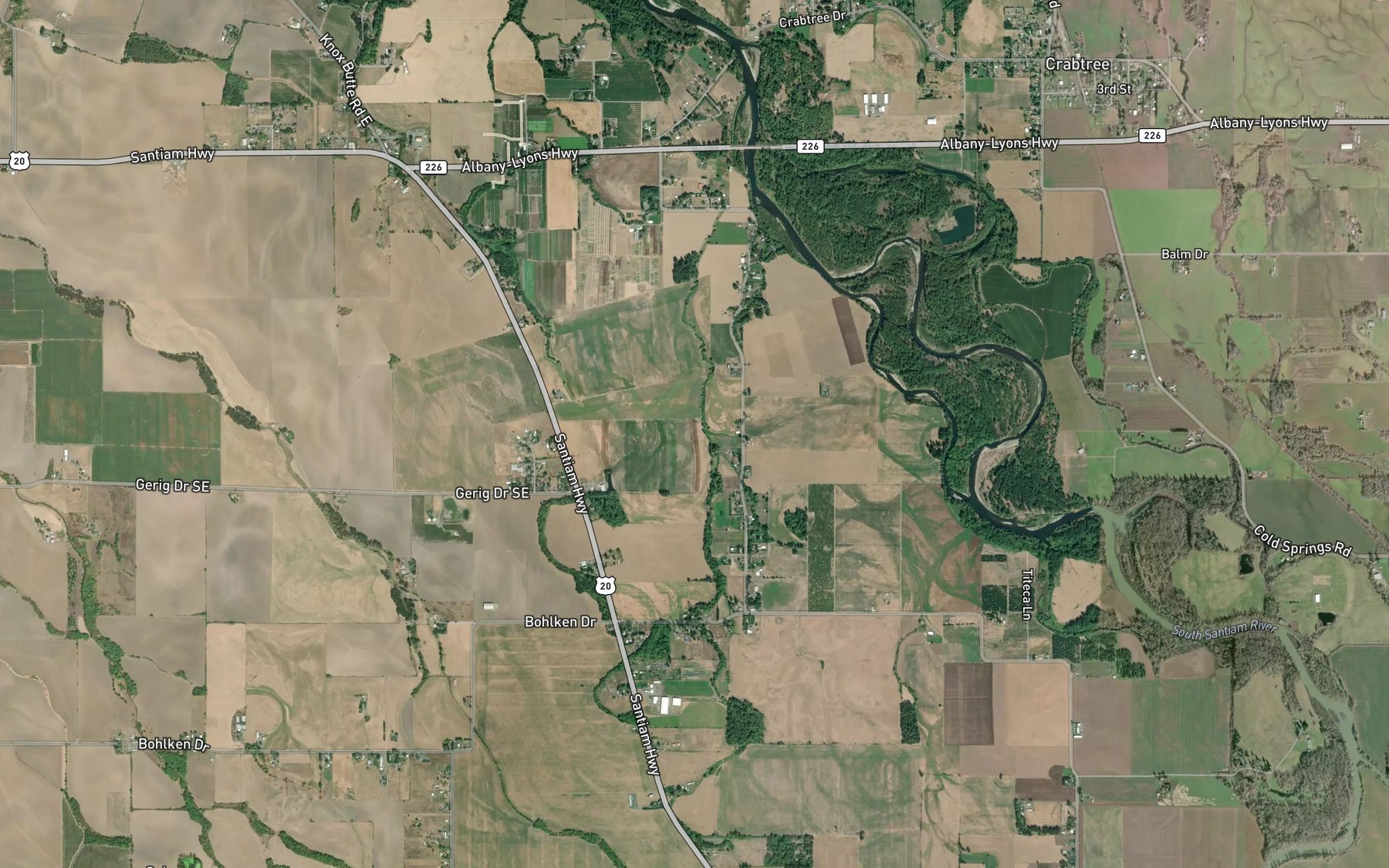 Satellite map of the Oak Creek