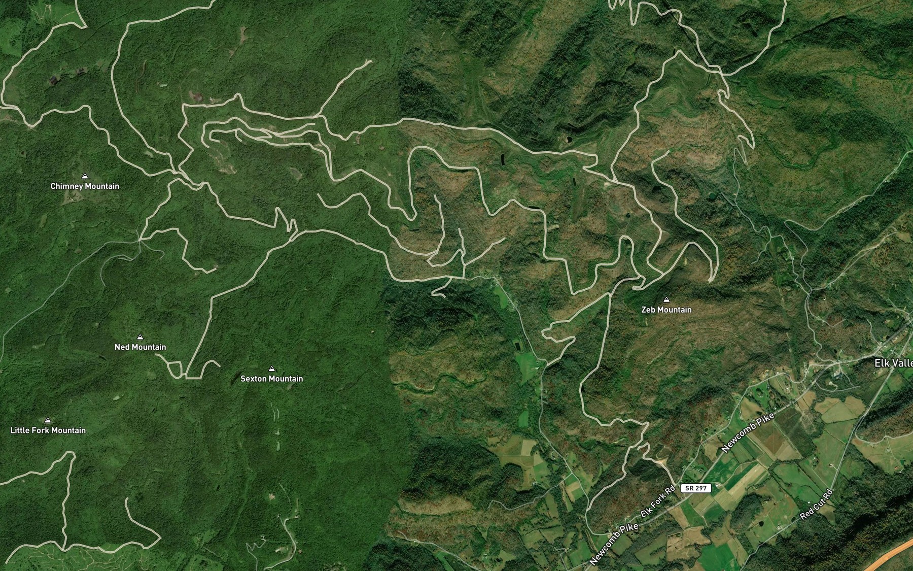 Satellite map of the Granny Barnes Branch