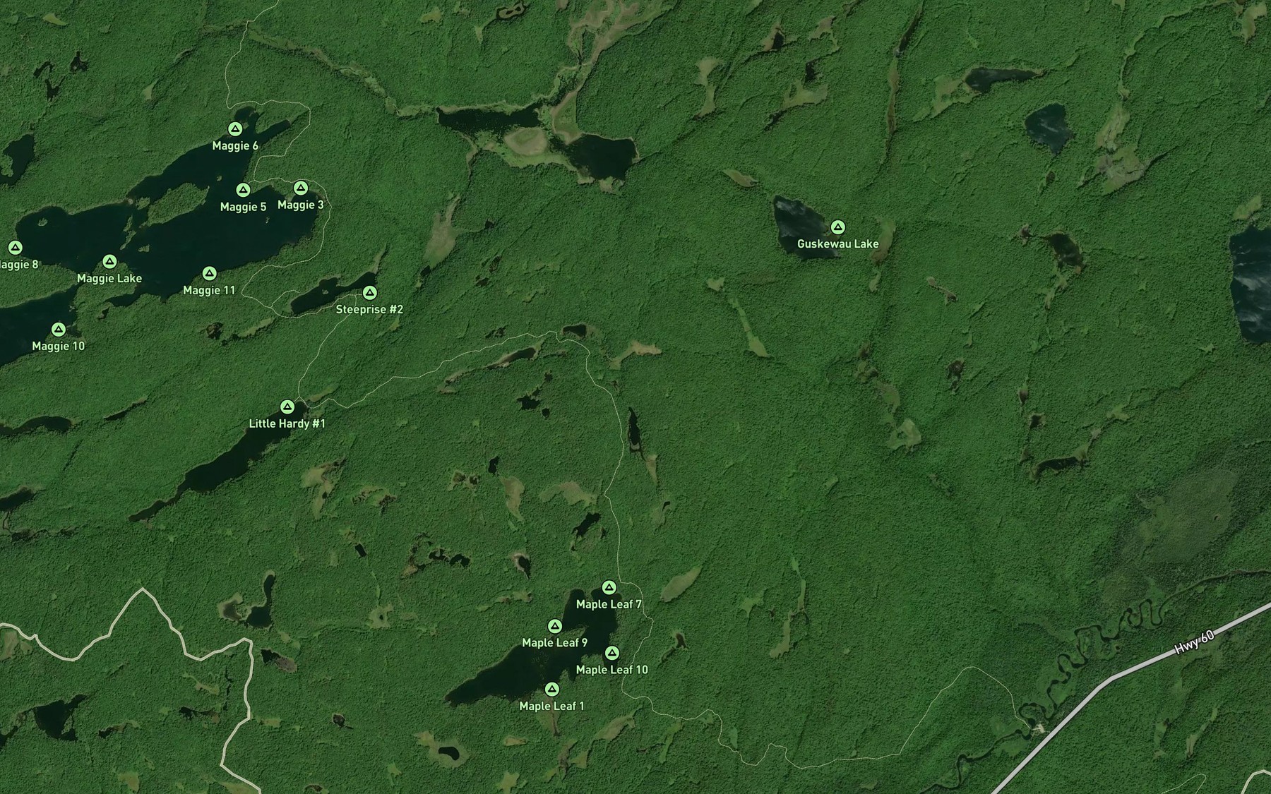 Satellite map of the Hill Lake