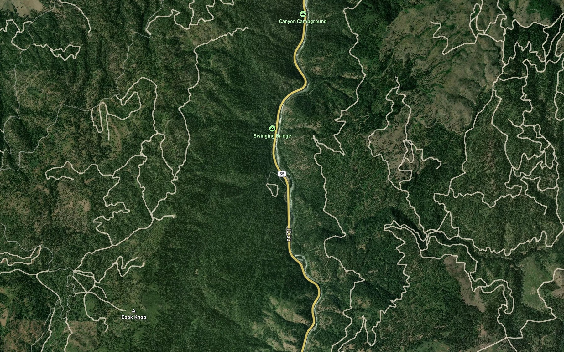 Satellite map of the Williams Creek