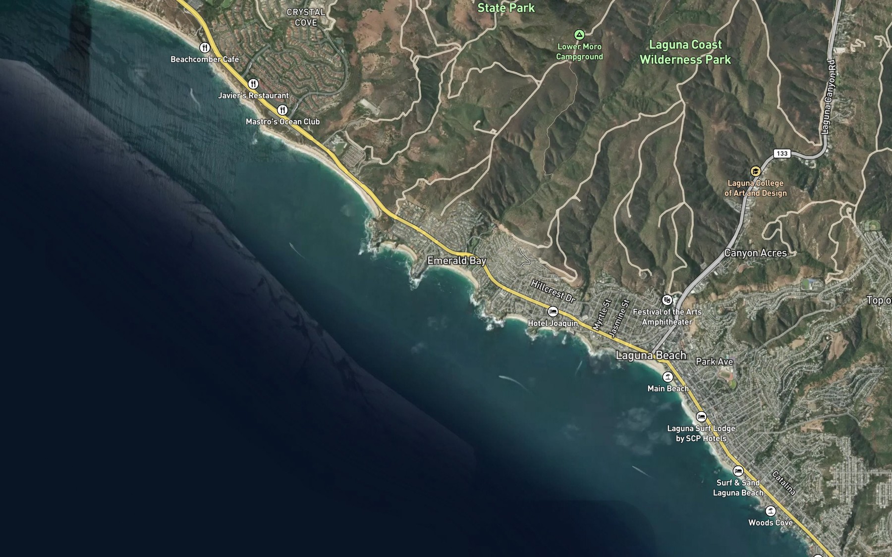 Satellite map of the Emerald Bay