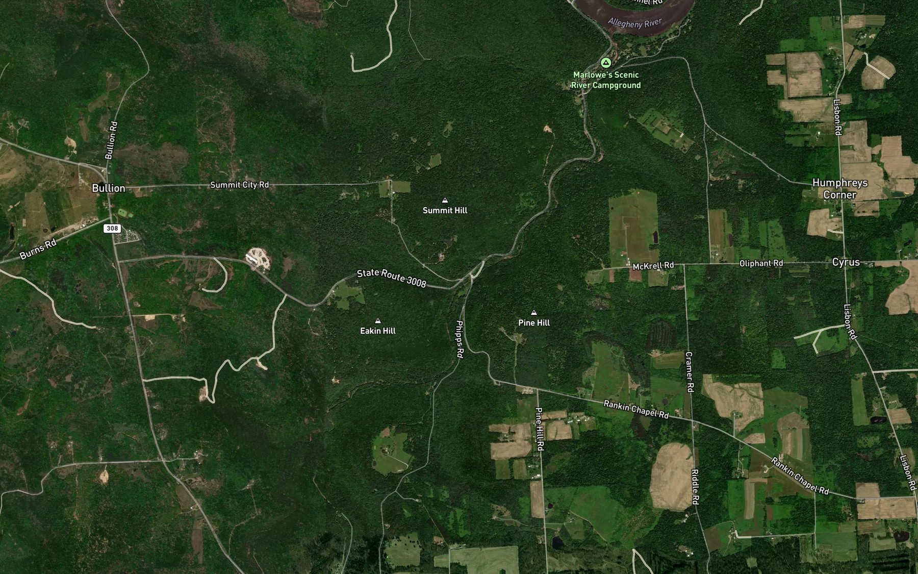 Satellite map of the Trout Run