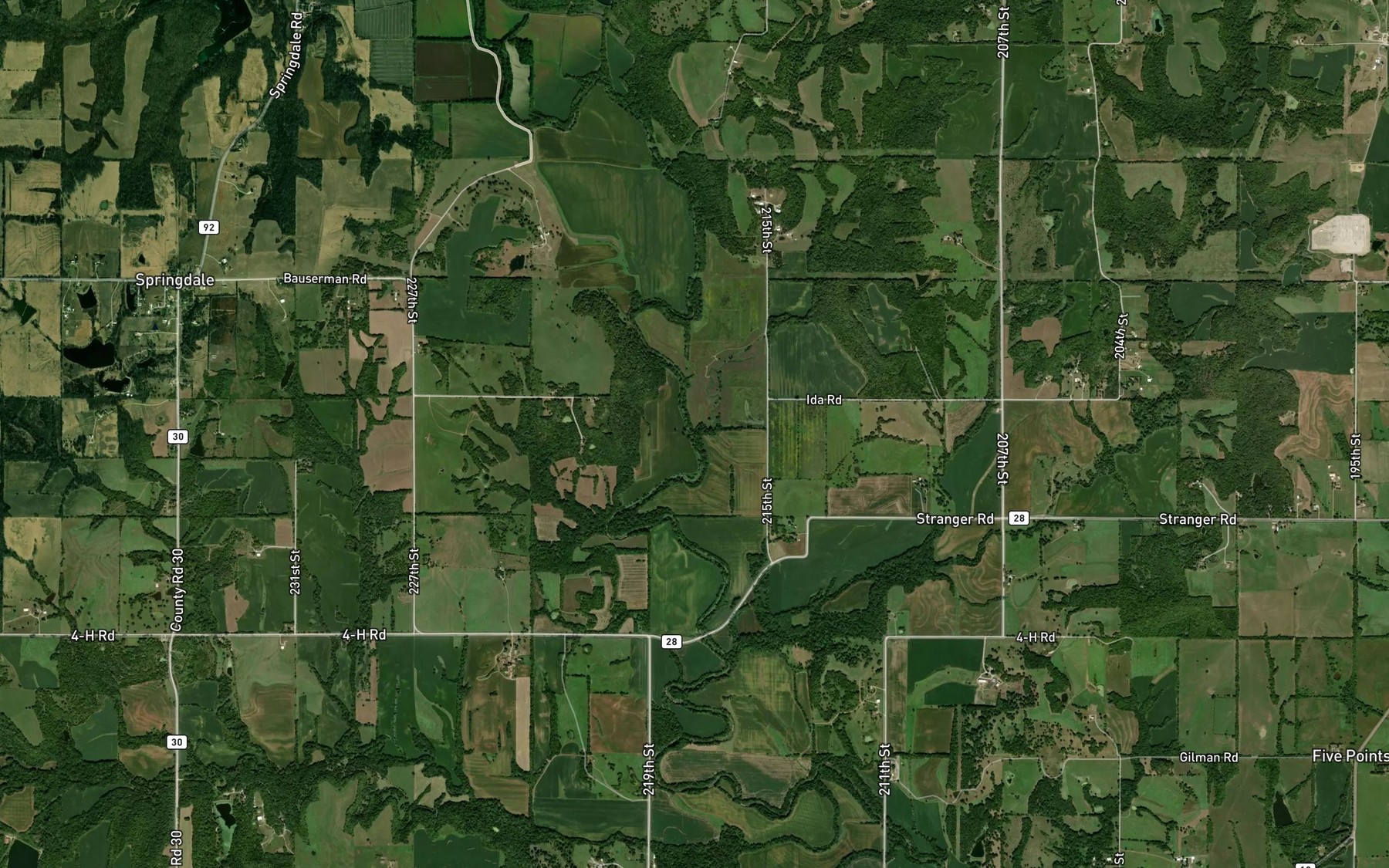Satellite map of the Brush Creek