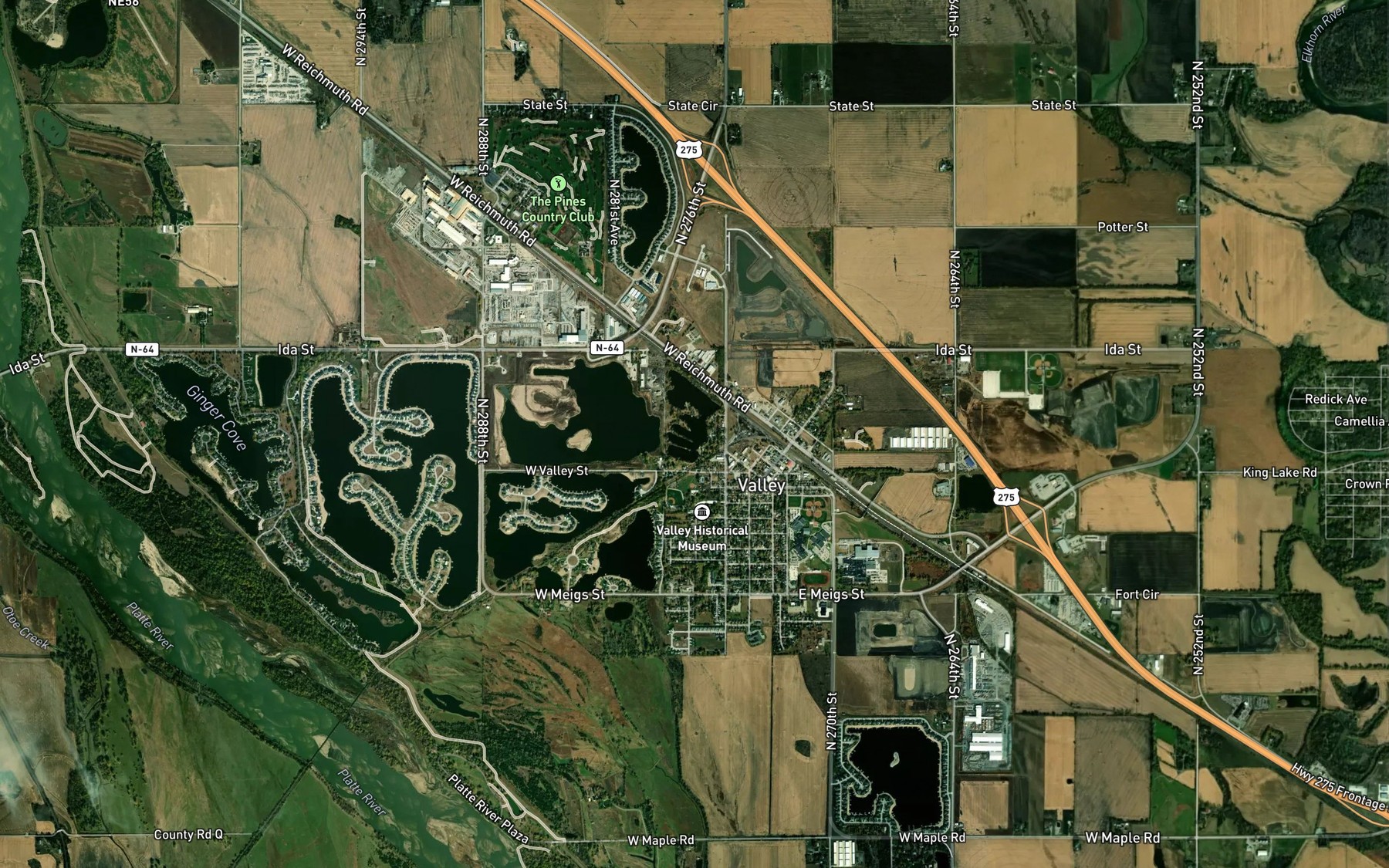 Satellite map of the Pleasure Lake