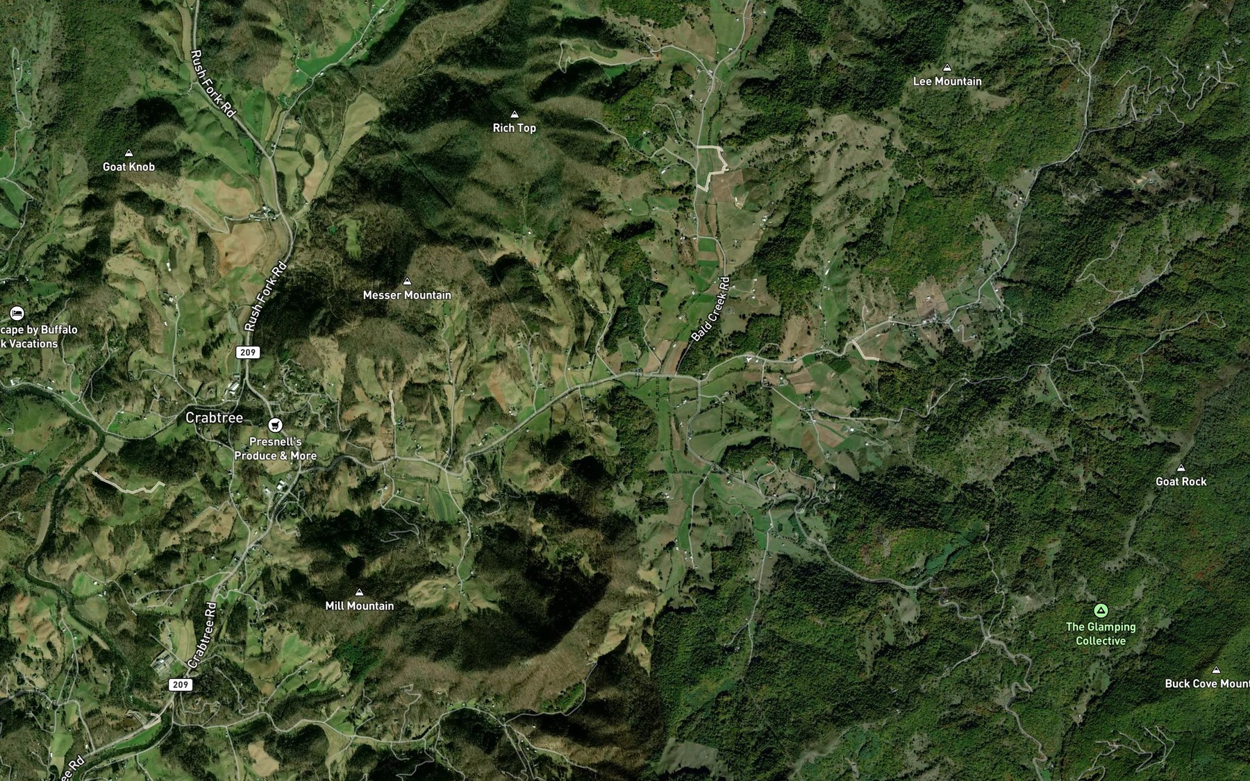 Satellite map of the Liner Creek