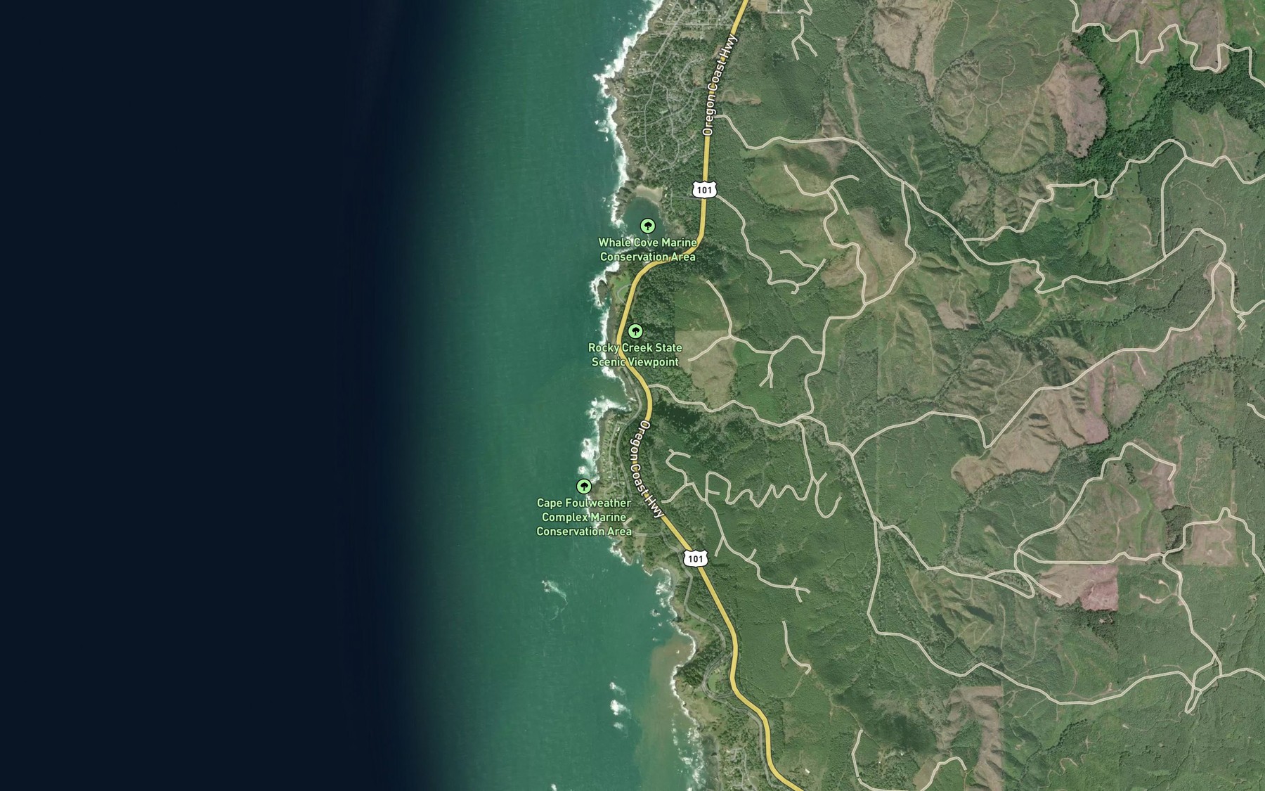 Satellite map of the Rocky Creek