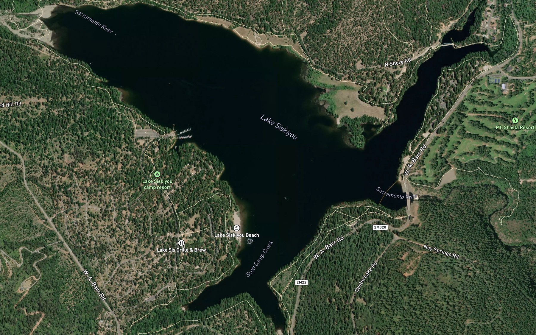 Satellite map of the Lake Siskiyou
