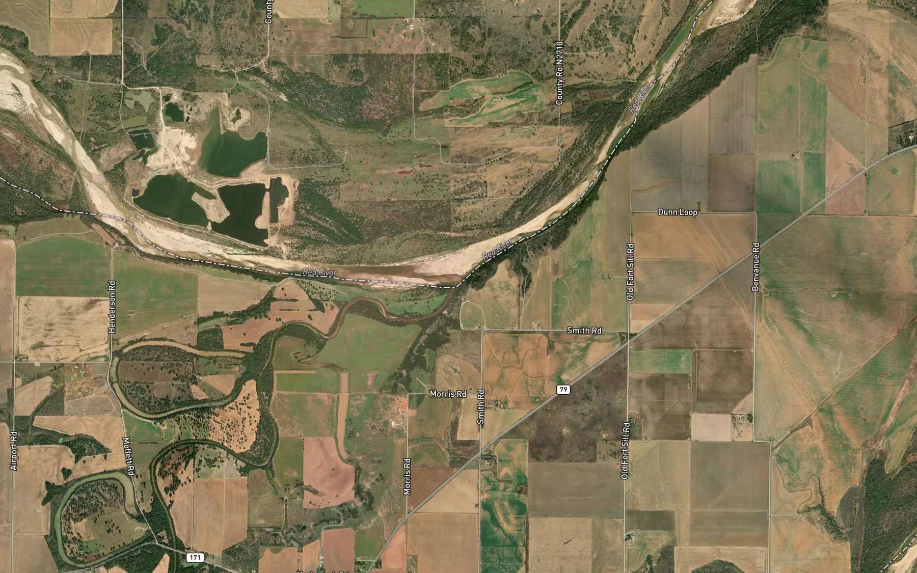 Satellite map of the Wichita River