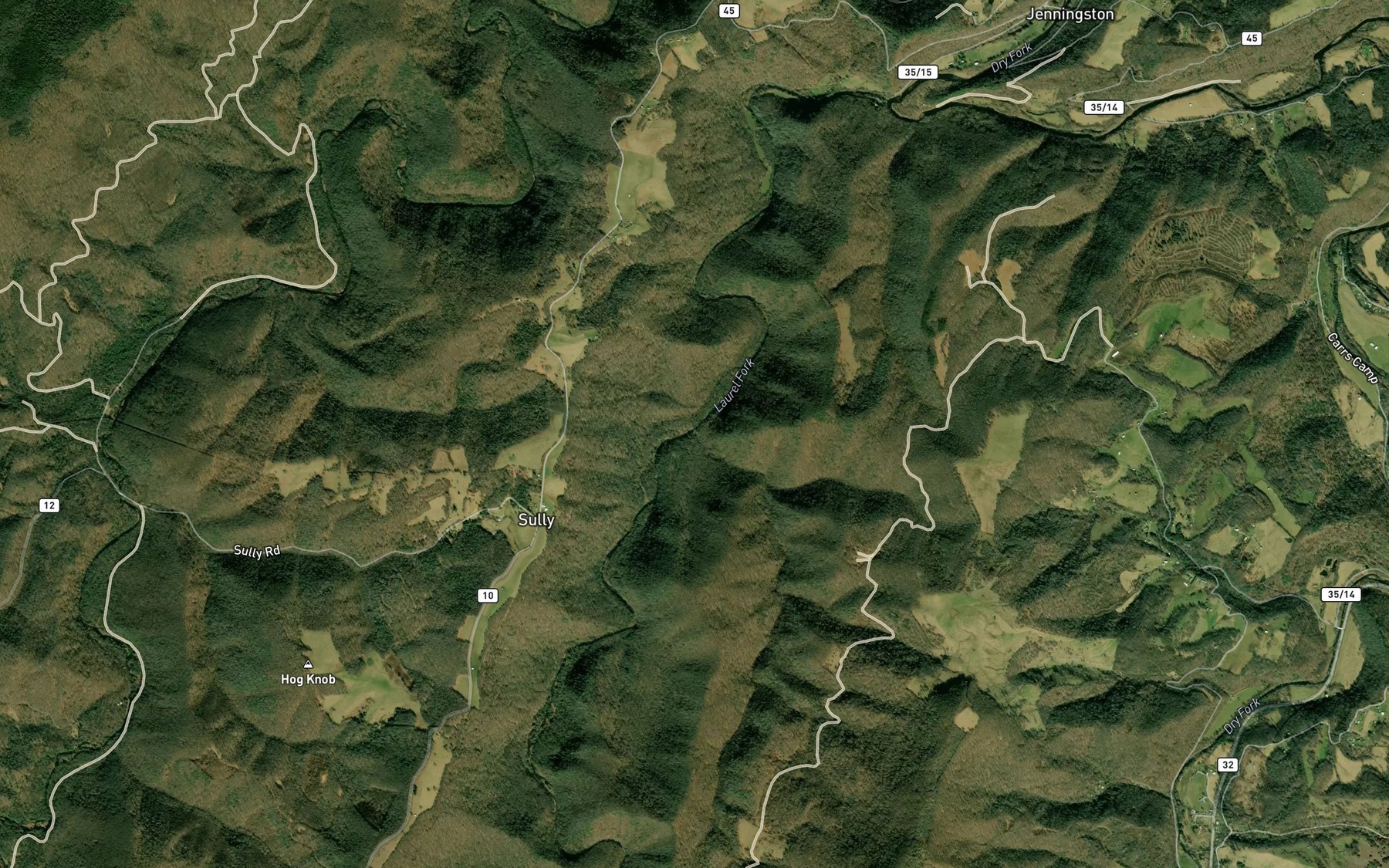 Satellite map of the Snyder Run