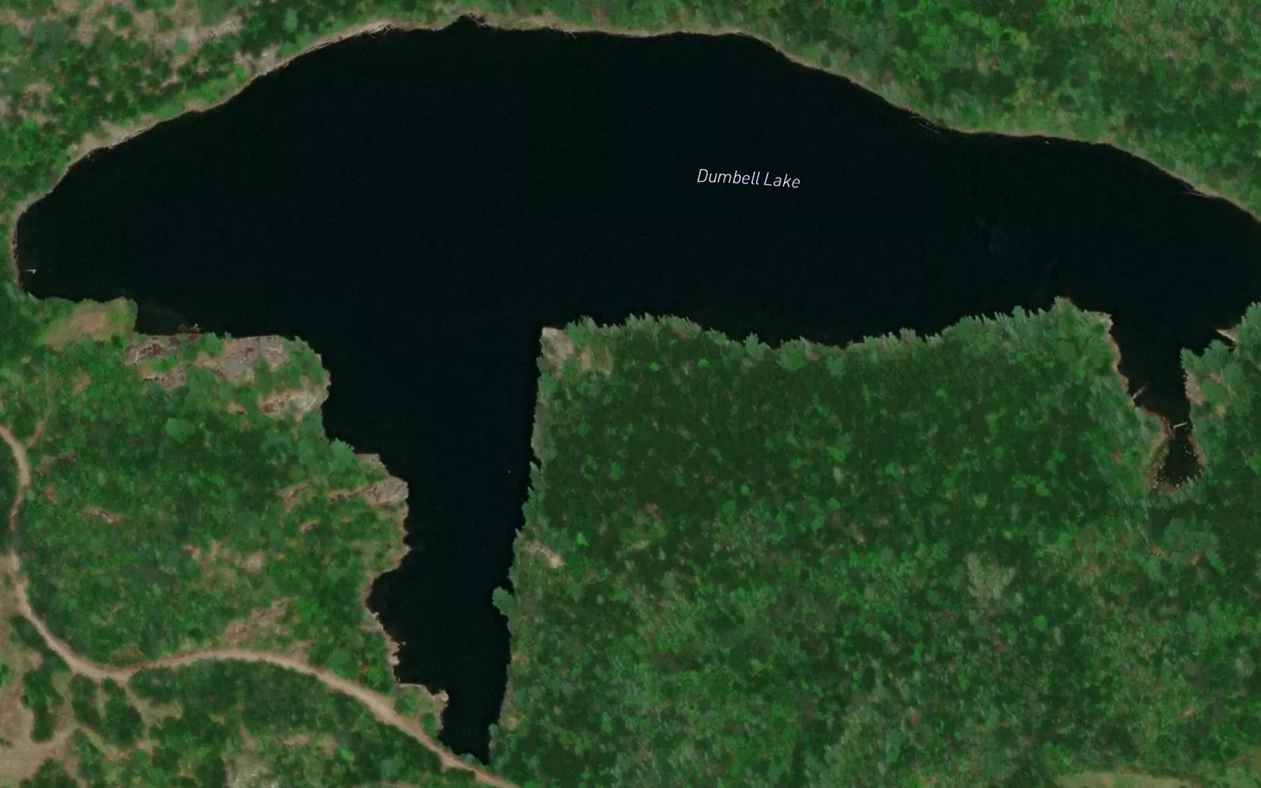 Satellite map of the Dumbell Lake