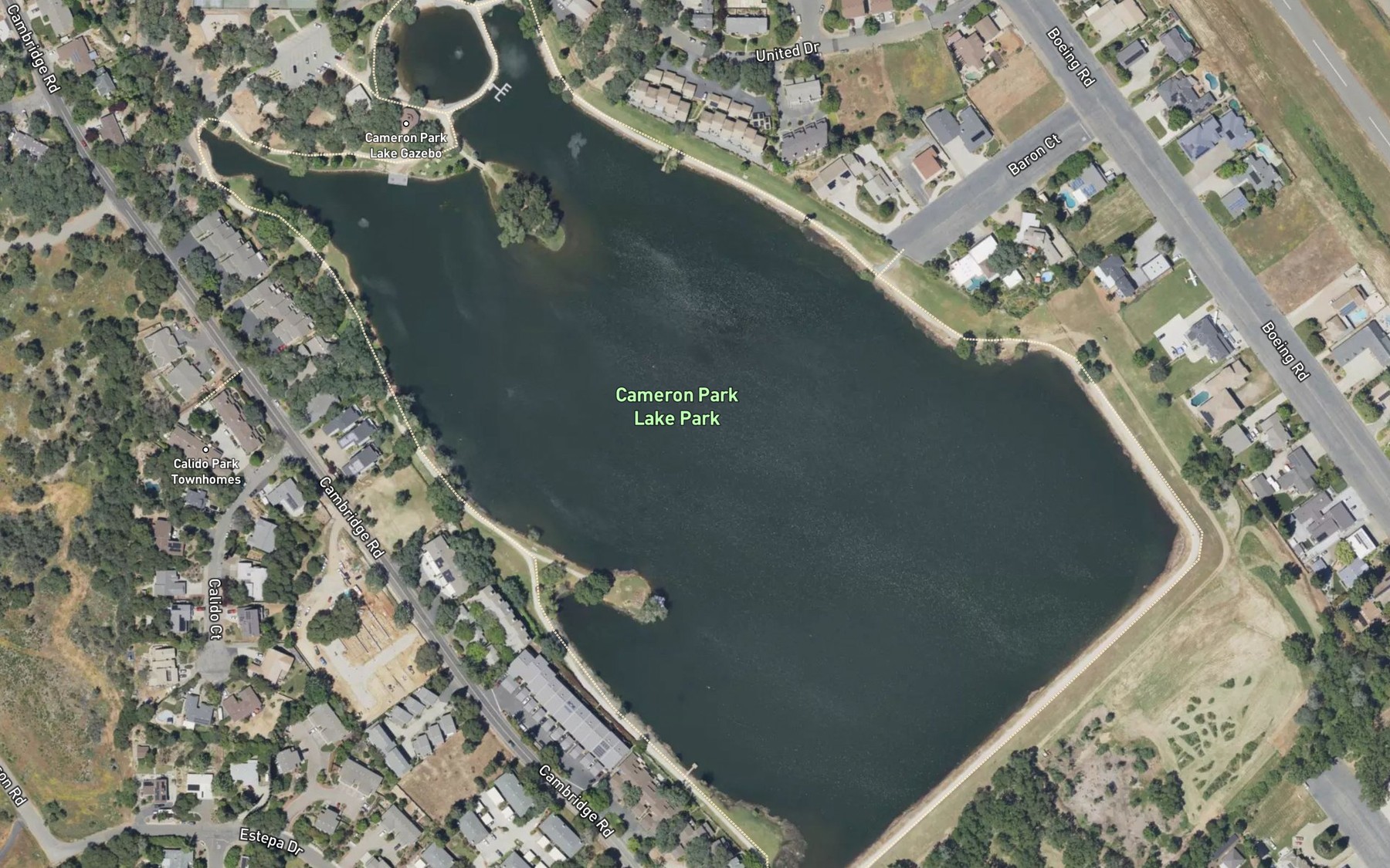 Satellite map of the Cameron Park Lake