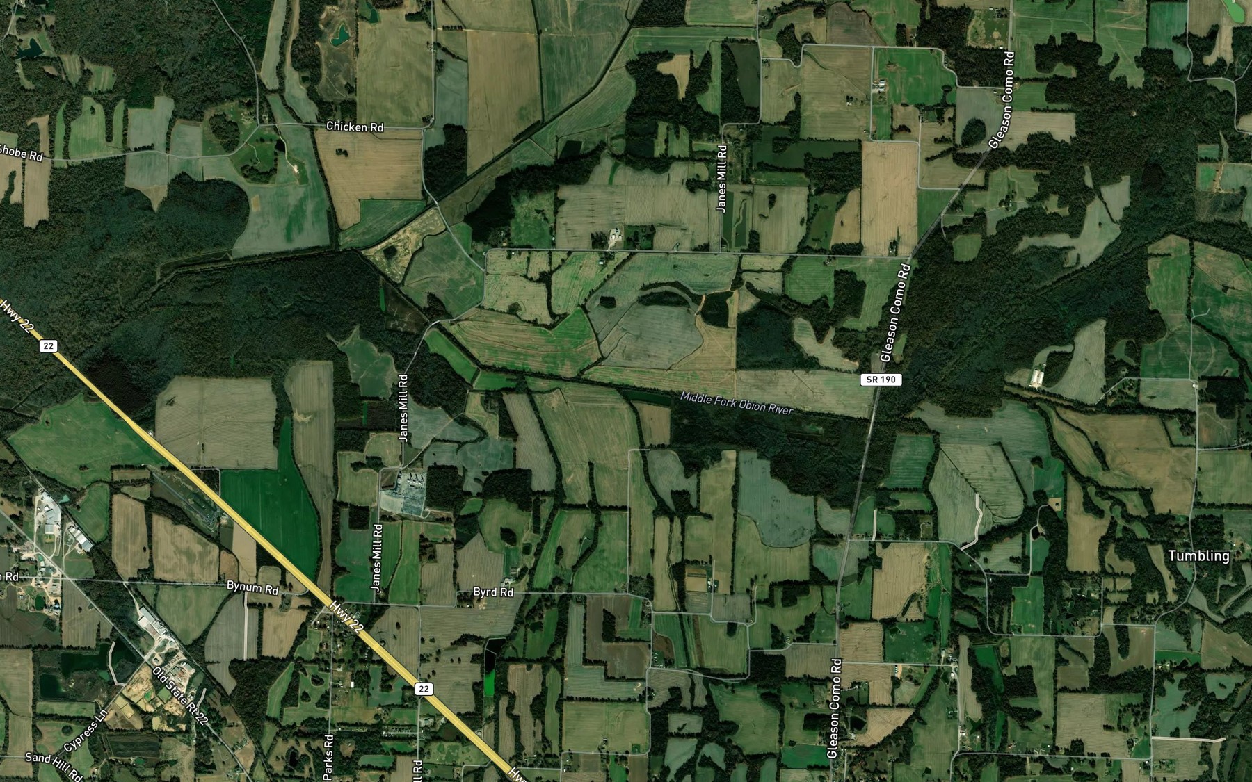 Satellite map of the Summers Creek
