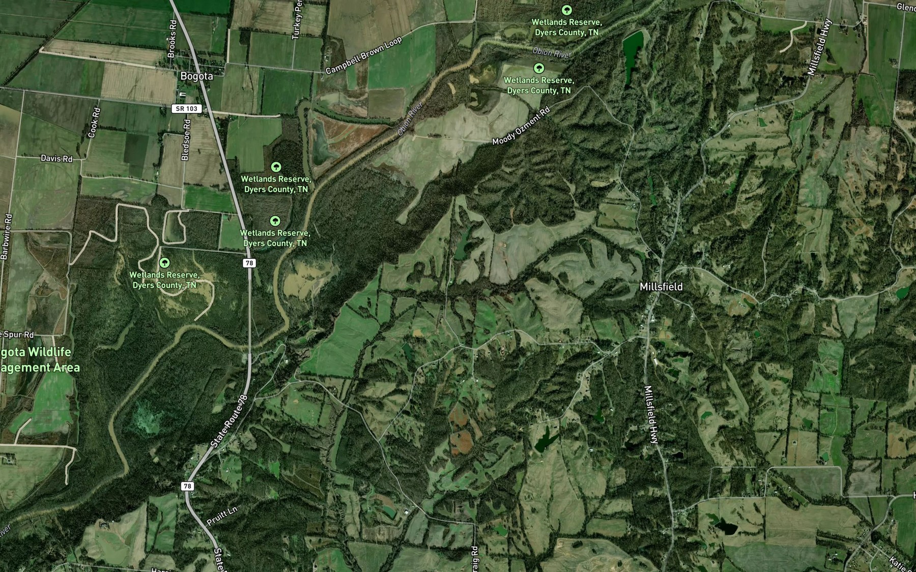 Satellite map of the Rolling Acres Reservoir