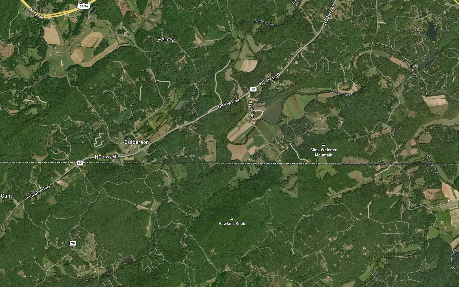 Satellite map of the Owenby Creek