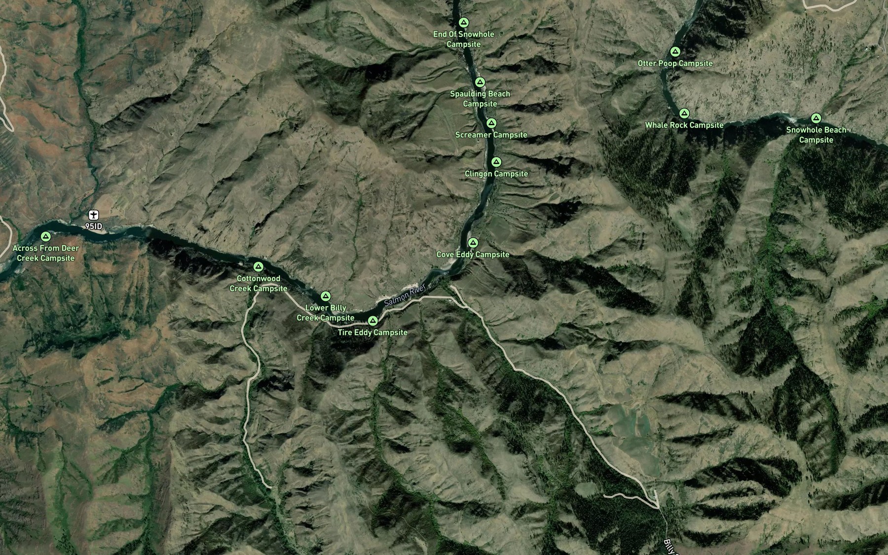 Satellite map of the Billy Creek