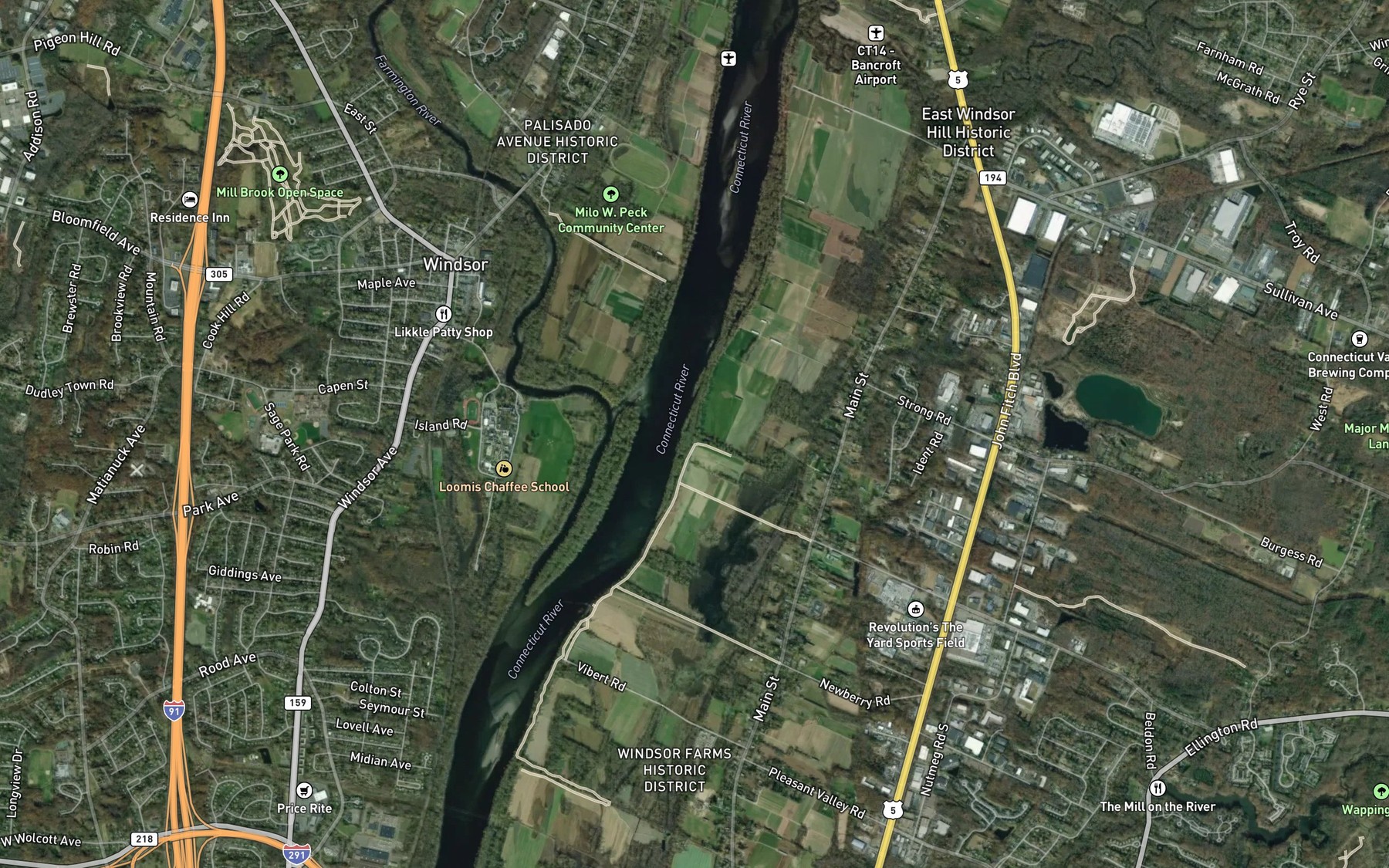 Satellite map of the Stoughton Brook