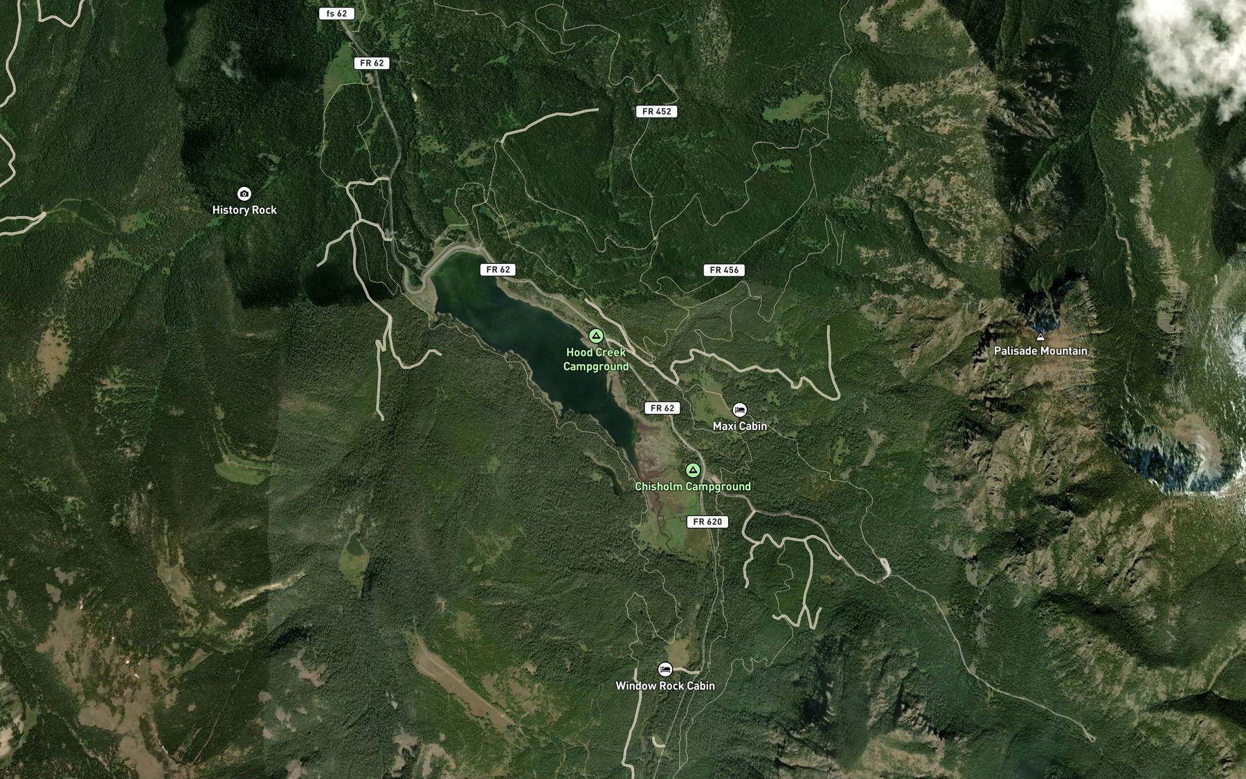 Satellite map of the Hood Creek