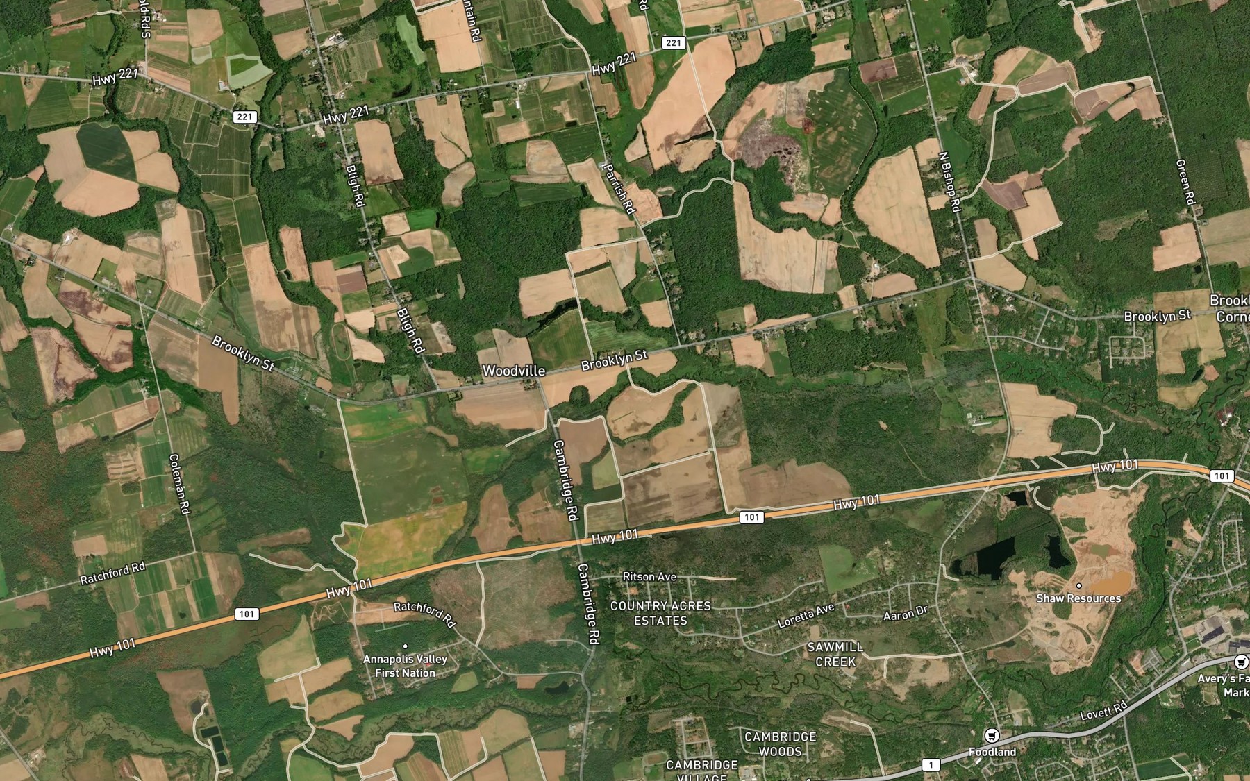 Satellite map of the Killam Brook