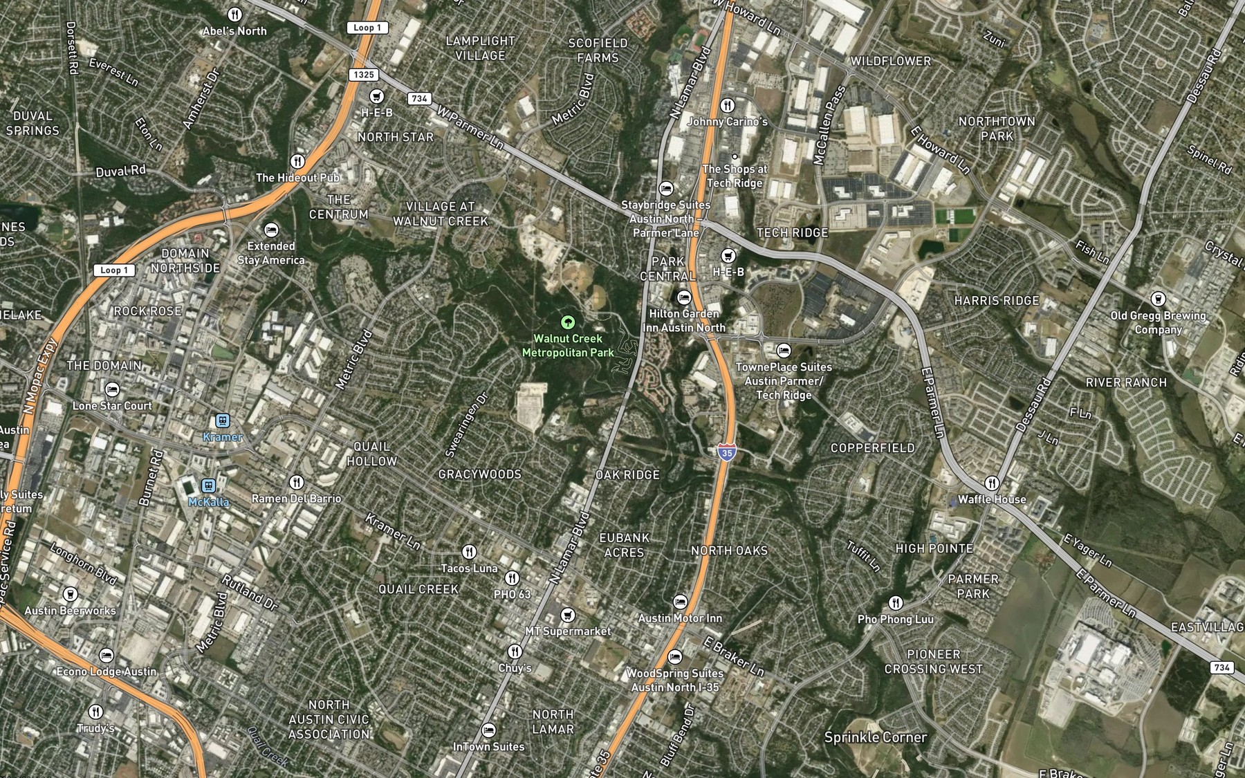Satellite map of the Wells Branch