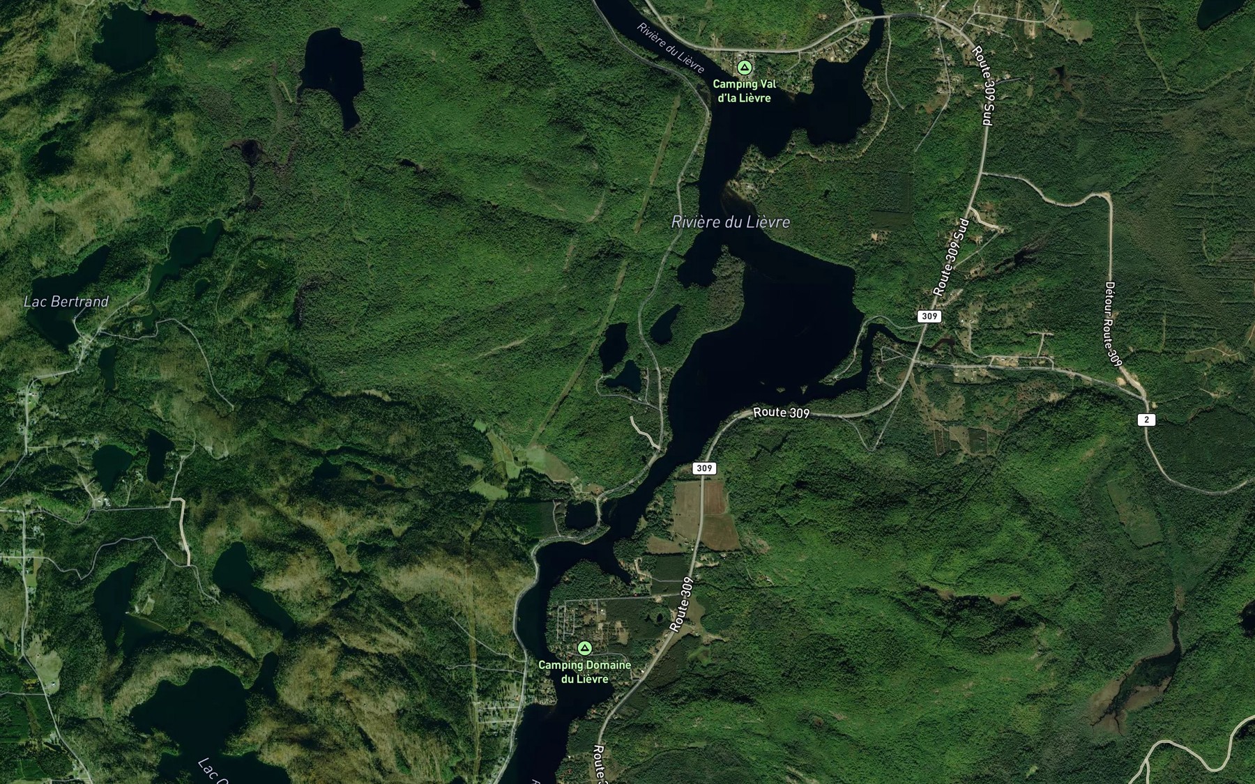 Satellite map of the Lac de l'Achigan