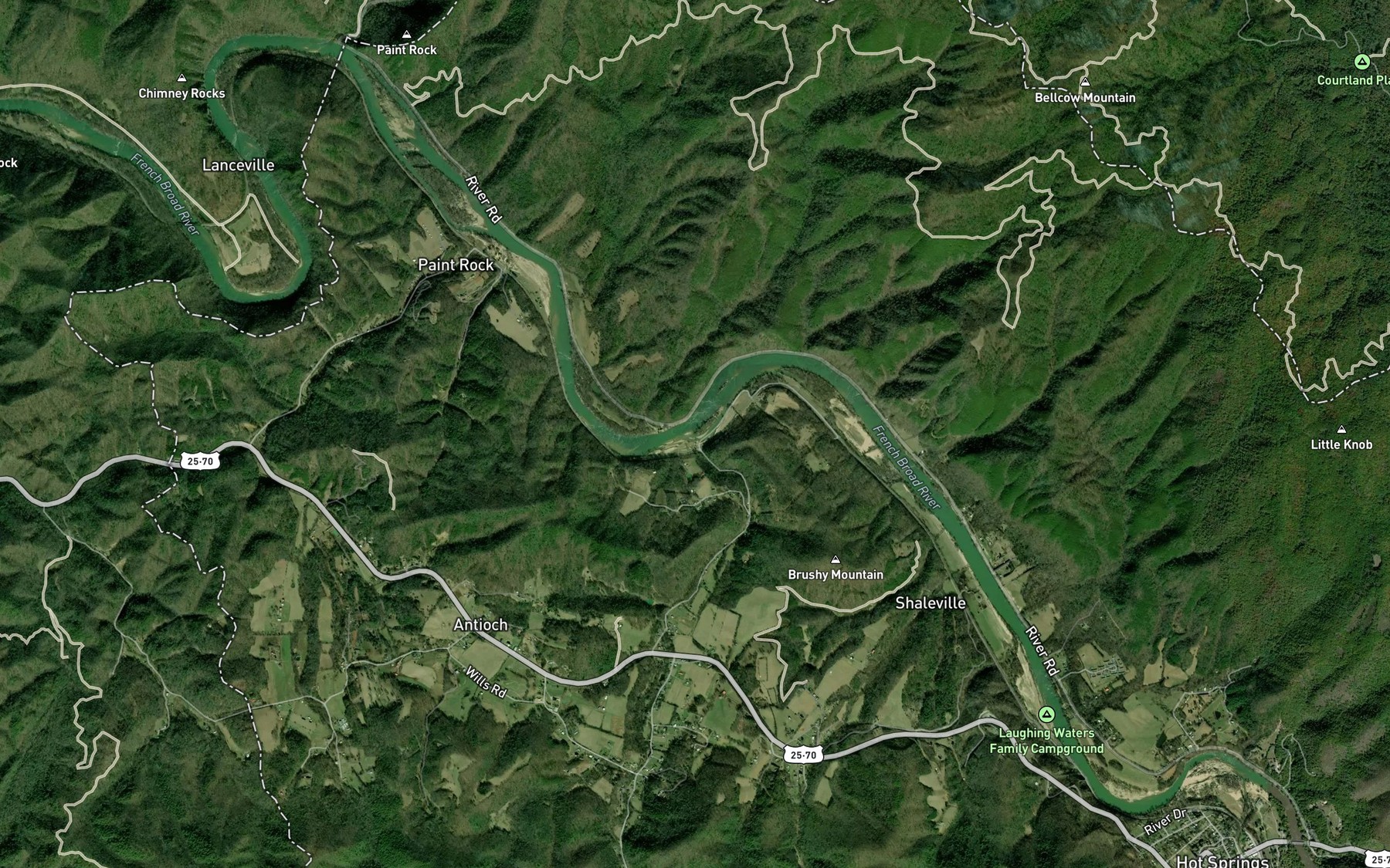 Satellite map of the Shut-In Creek