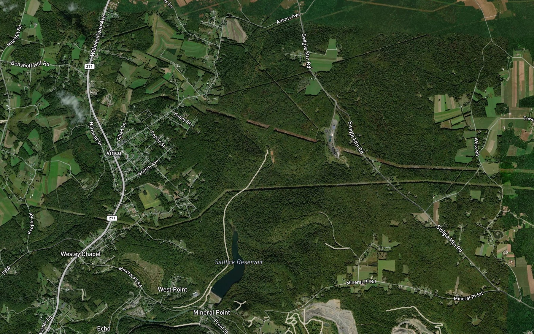 Satellite map of the Little Saltlick Run