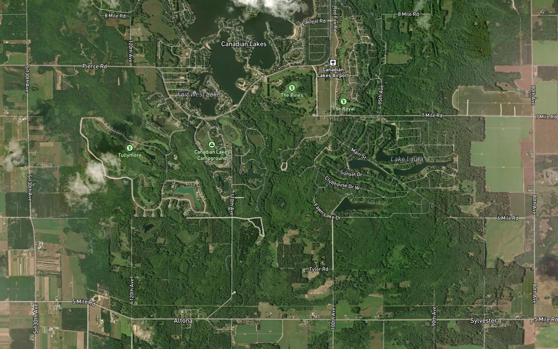 Satellite map of the Cedar Creek