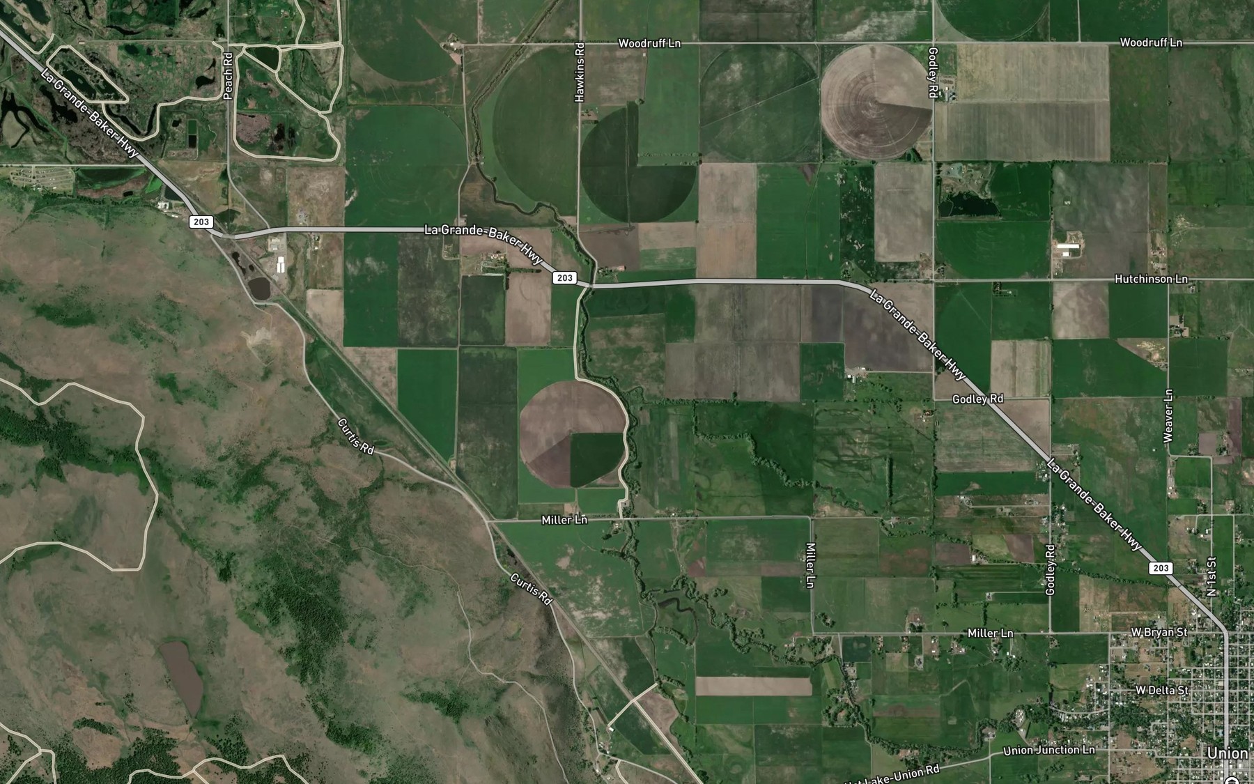 Satellite map of the Pyles Creek