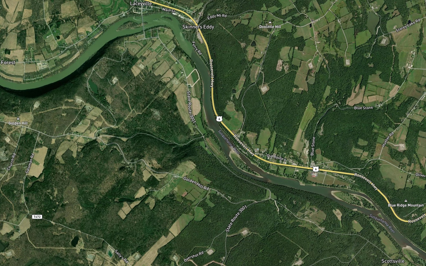 Satellite map of the Roaring Run