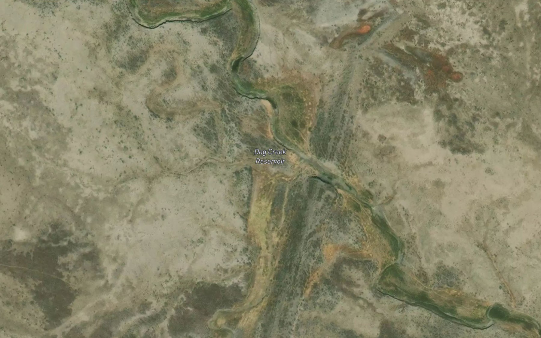 Satellite map of the Dog Creek Reservoir