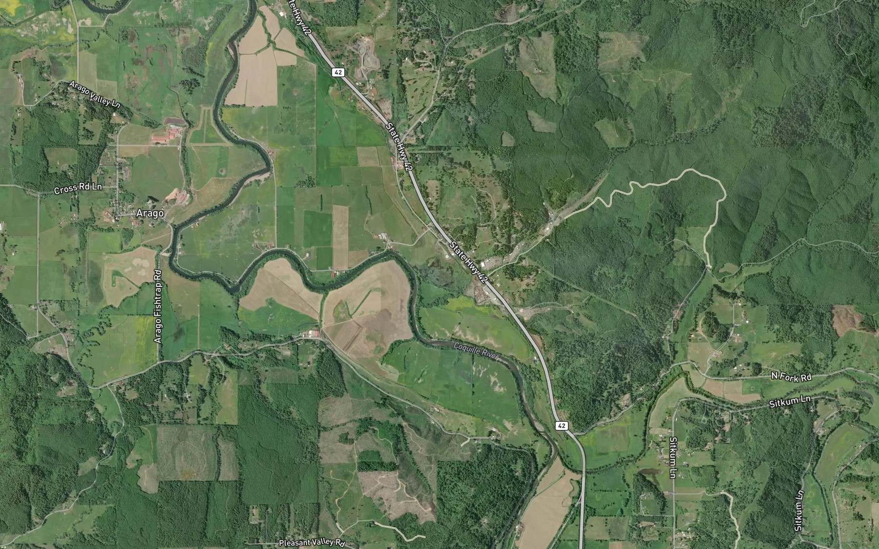 Satellite map of the Myrtle Point Log Pond