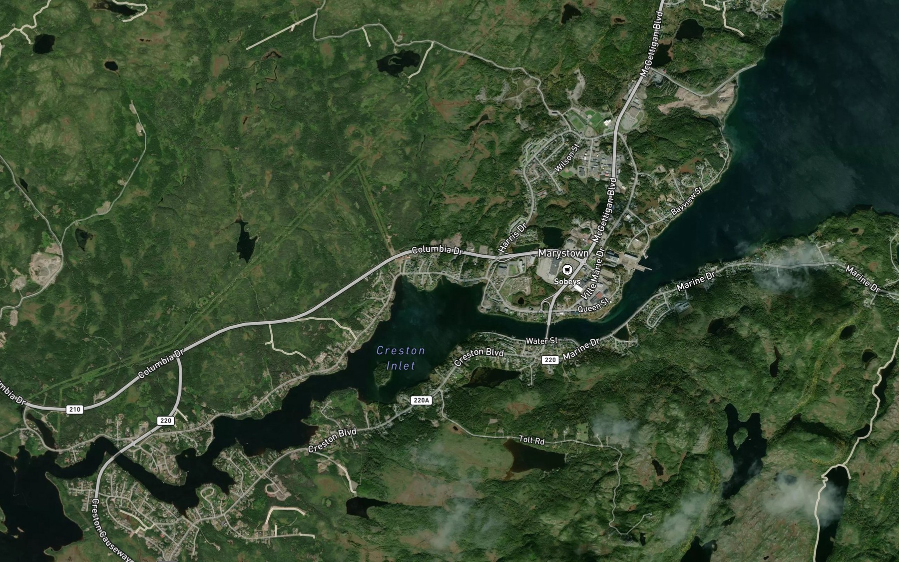 Satellite map of the Brakes Cove