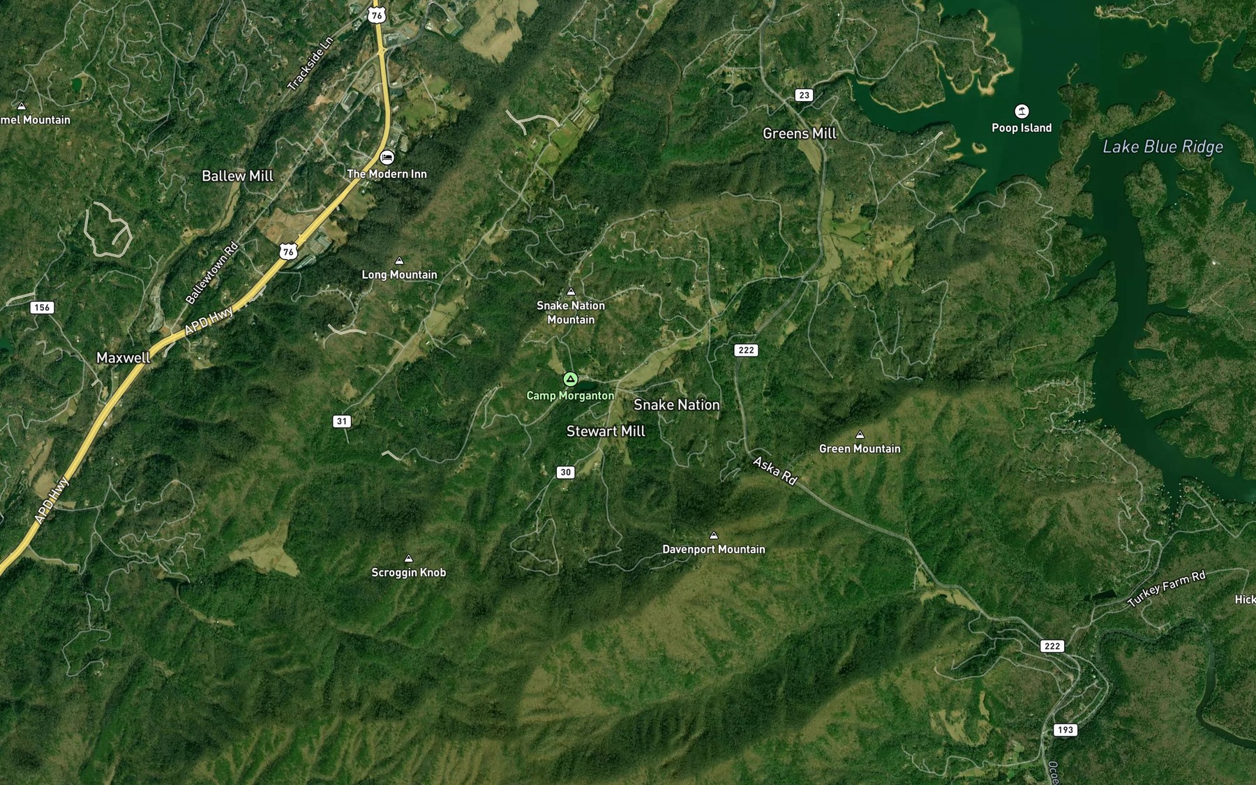 Satellite map of the Stillhouse Creek