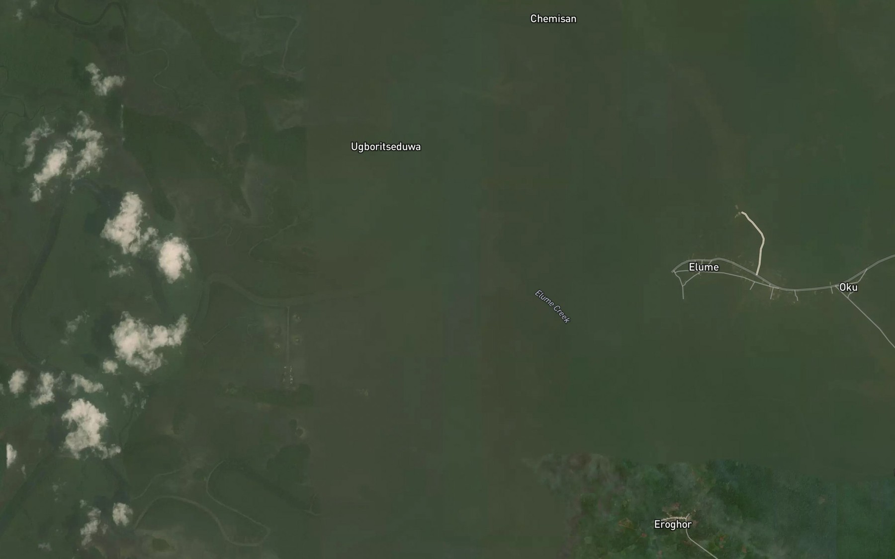 Satellite map of the Elume Creek
