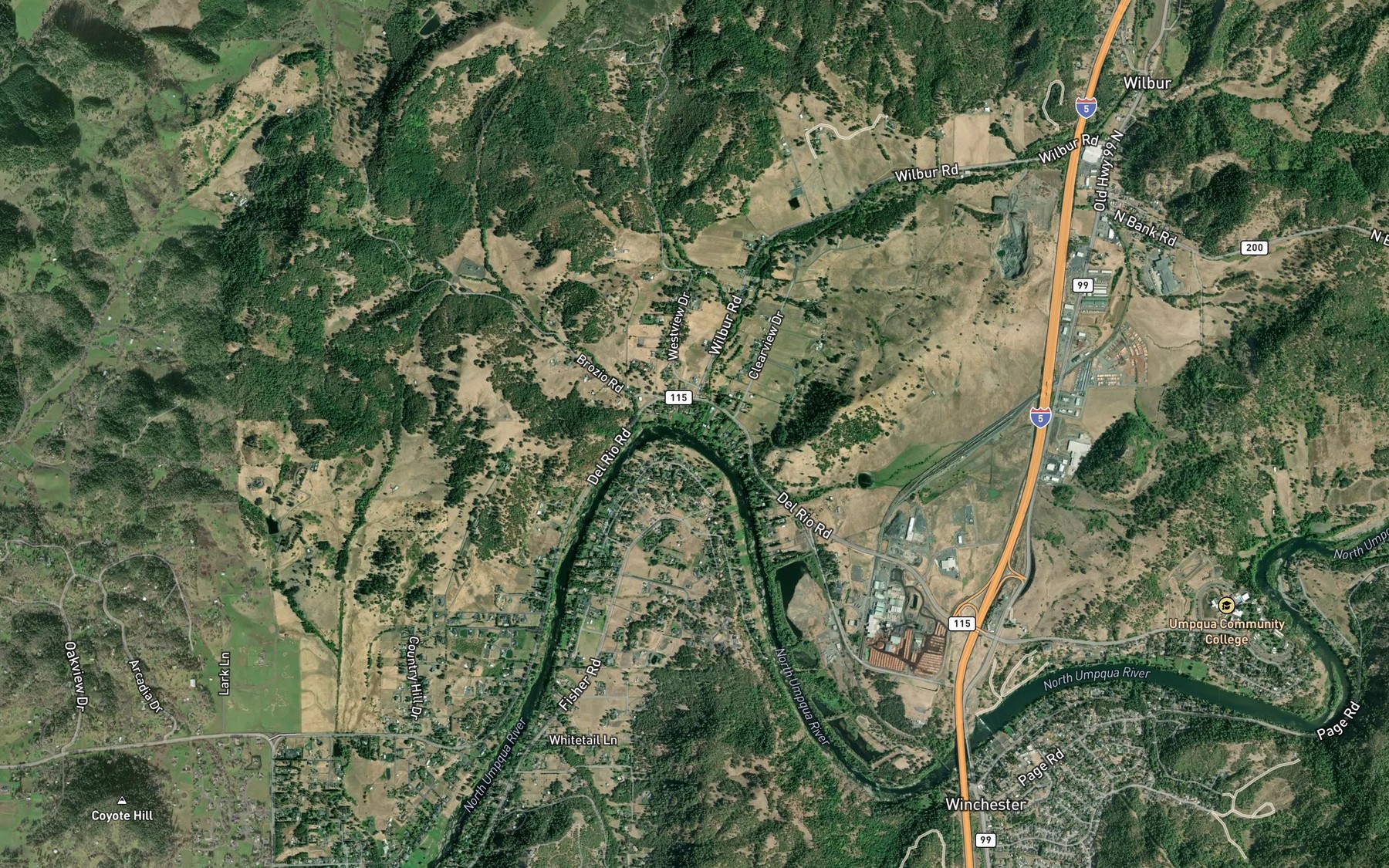 Satellite map of the Sutherlin Creek