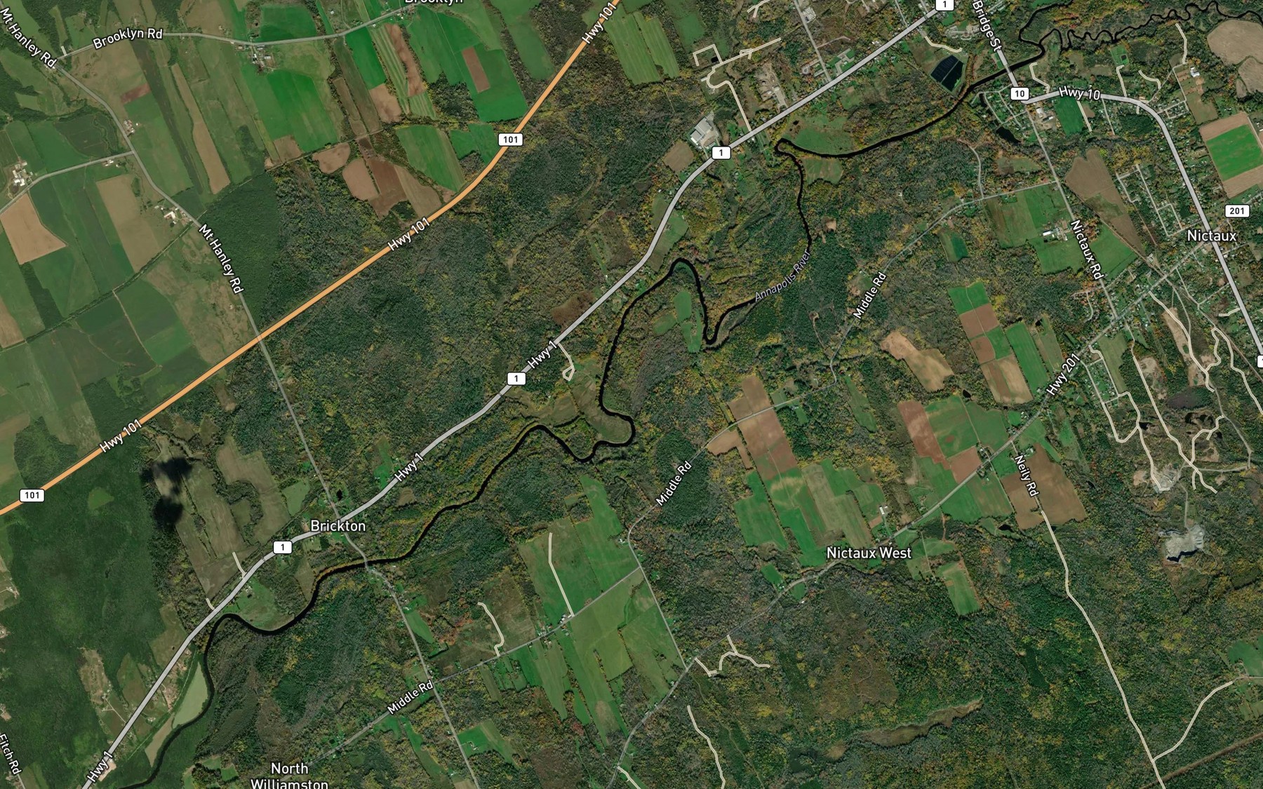 Satellite map of the Kempt Brook