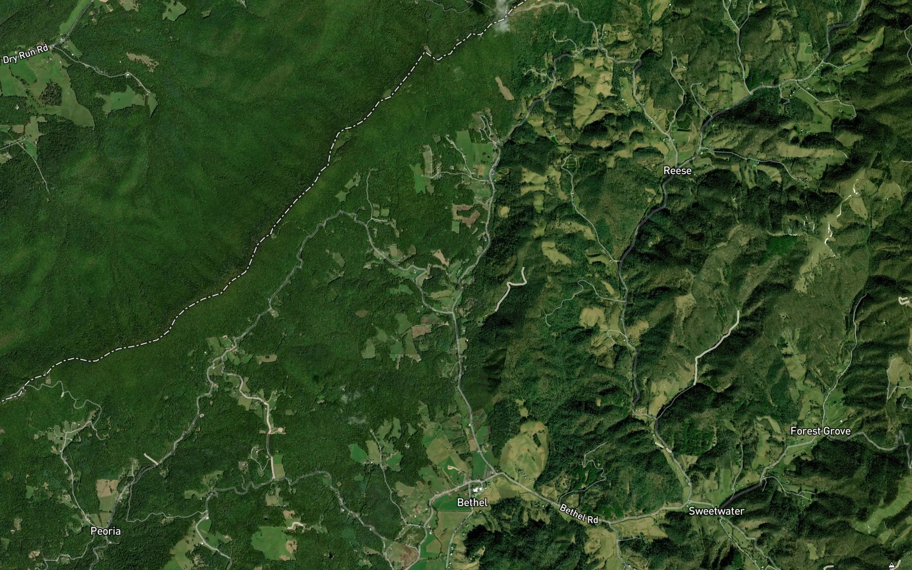 Satellite map of the West Fork Rube Creek