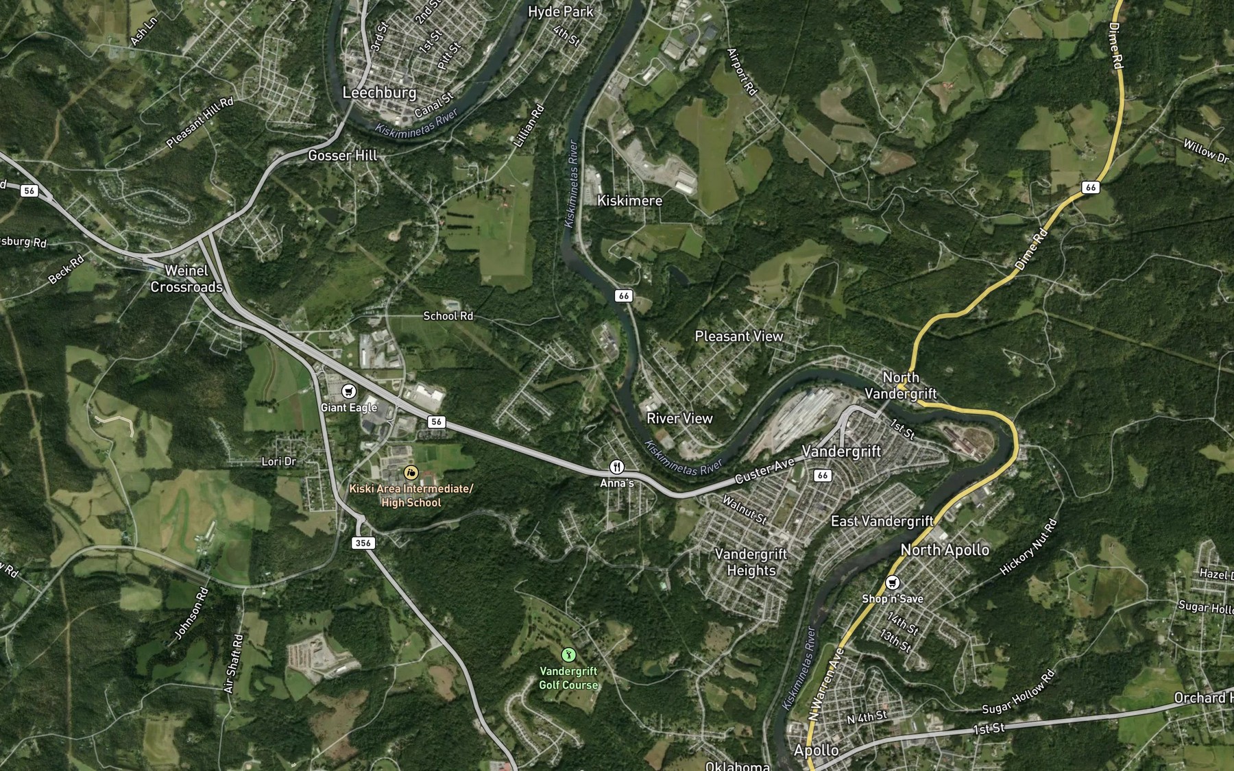 Satellite map of the Pine Run