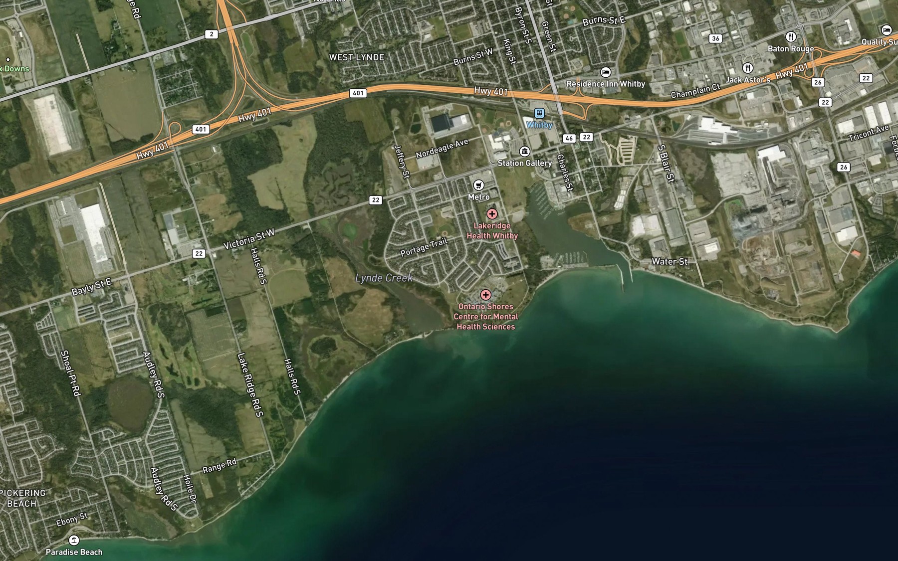 Satellite map of the Lynde Creek