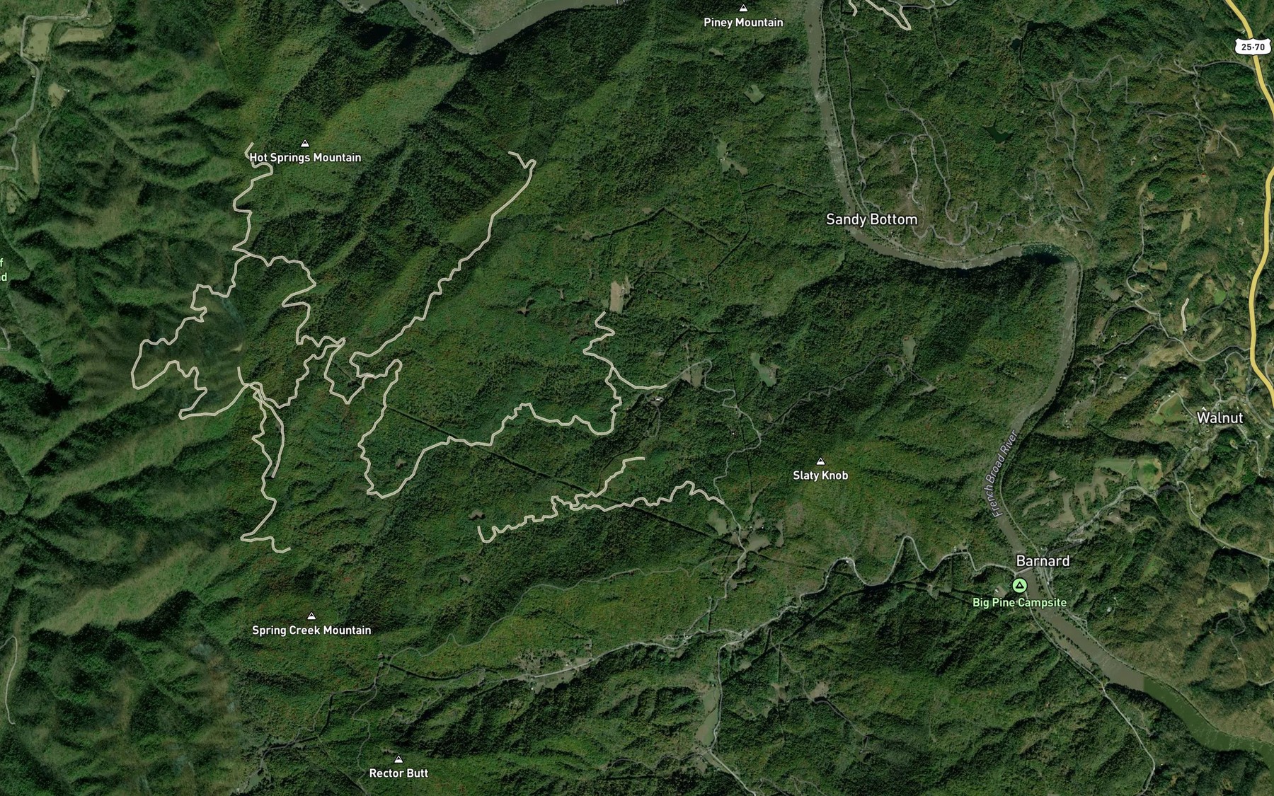 Satellite map of the Sawmill Branch