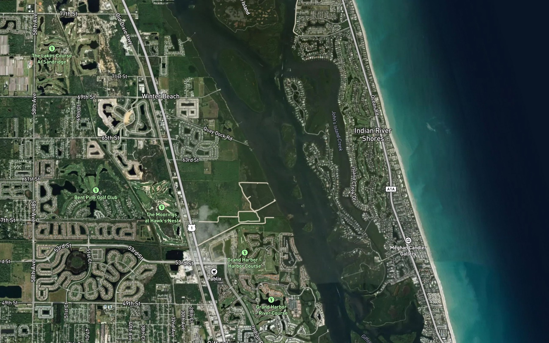 Satellite map of the Indian River Narrows