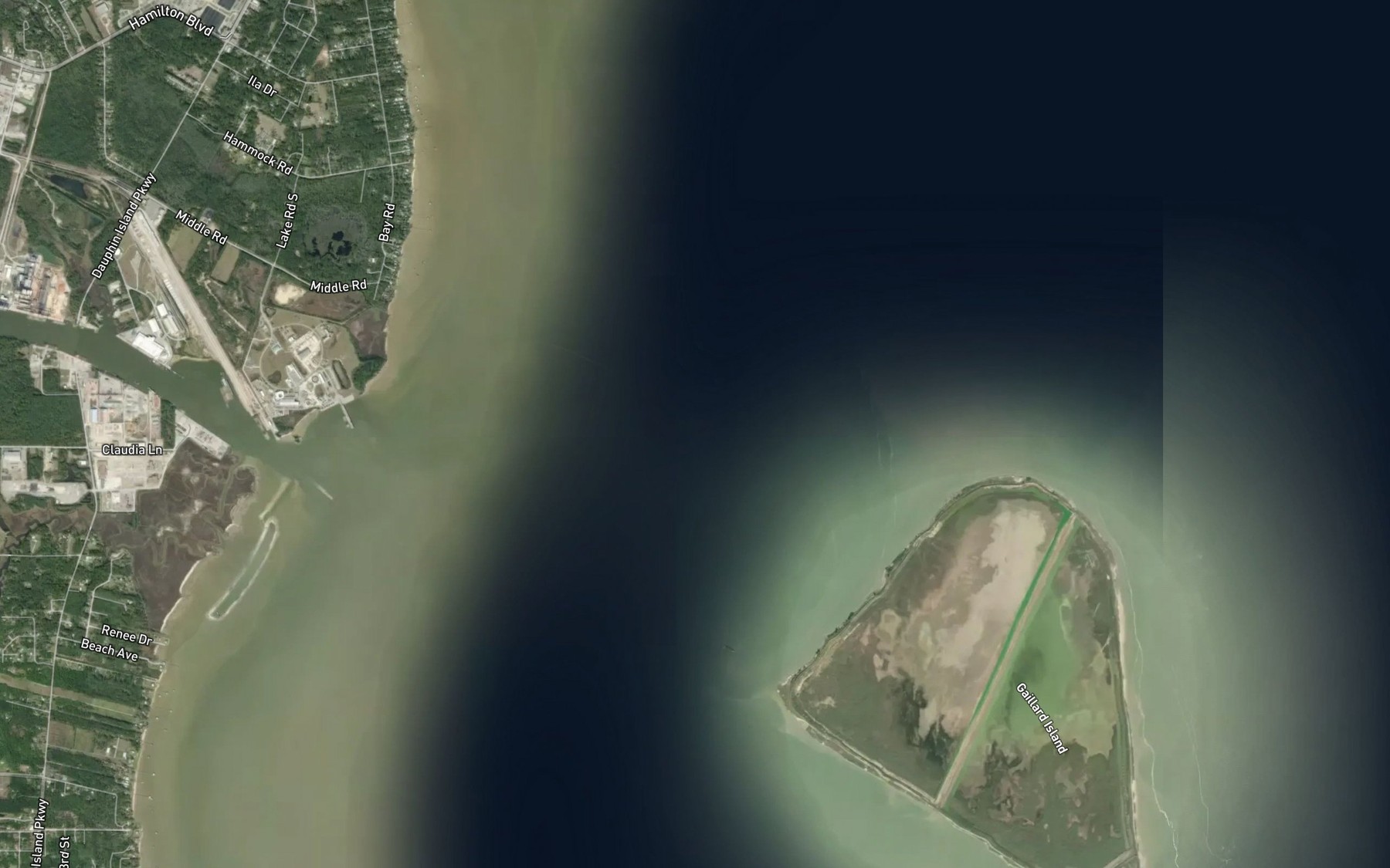 Satellite map of the Hollingers Island Channel