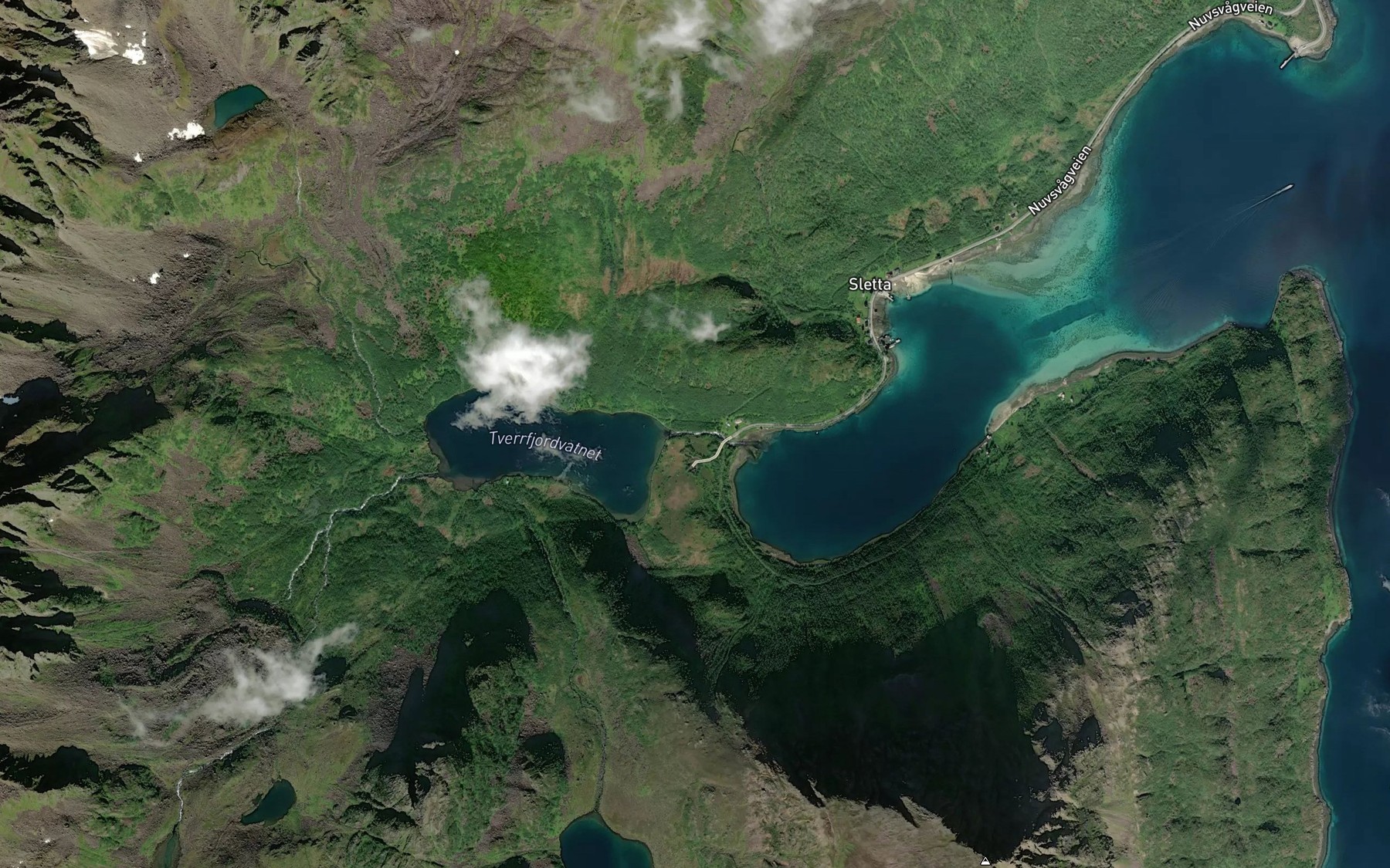 Satellite map of the Tverrfjordelva