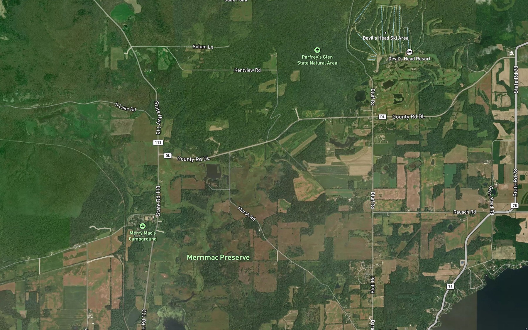 Satellite map of the Parfreys Glen Creek