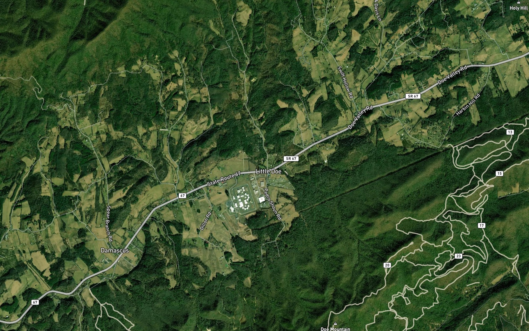 Satellite map of the Spruce Branch